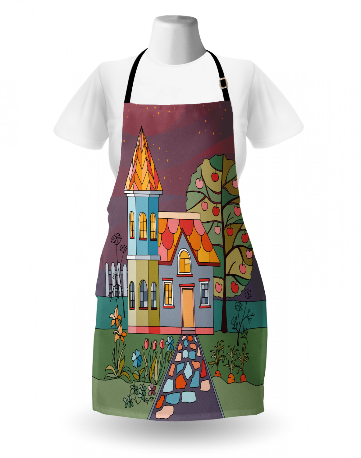 Ambesonne Apron with Adjustable Neck for Gardening Cooking Vivid Colors