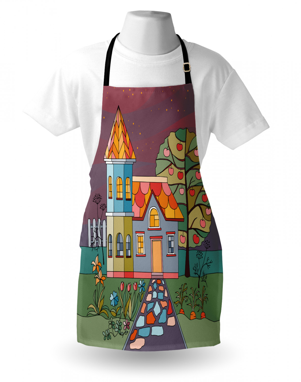 Ambesonne Apron with Adjustable Neck for Gardening Cooking Vivid Colors