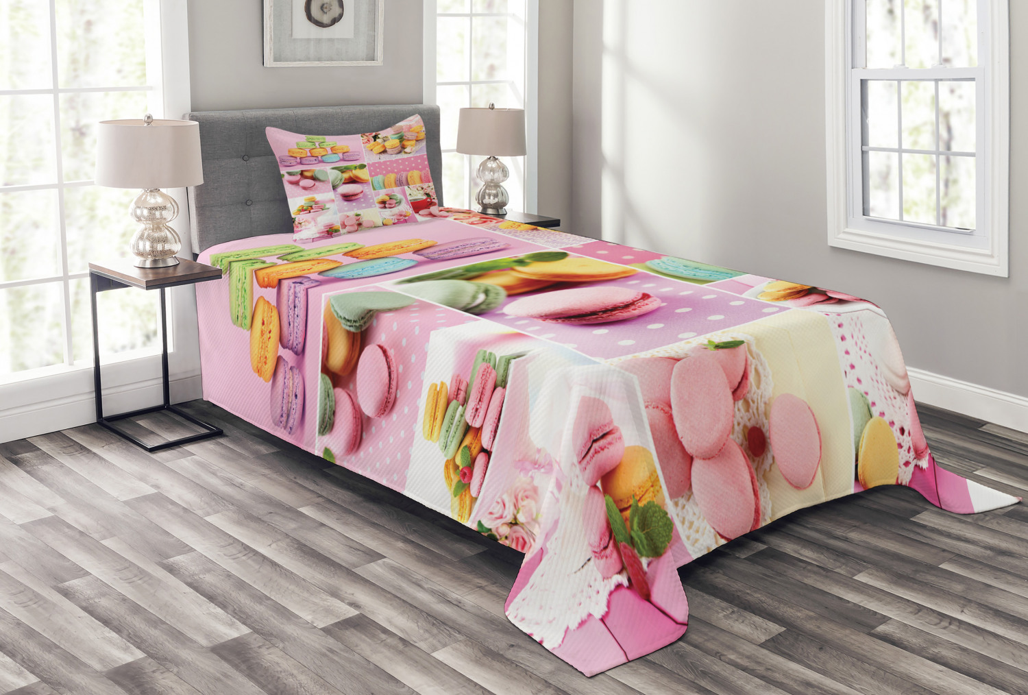 Macaroons Napkins Dots Print Details about   Colorful Quilted Bedspread & Pillow Shams Set 