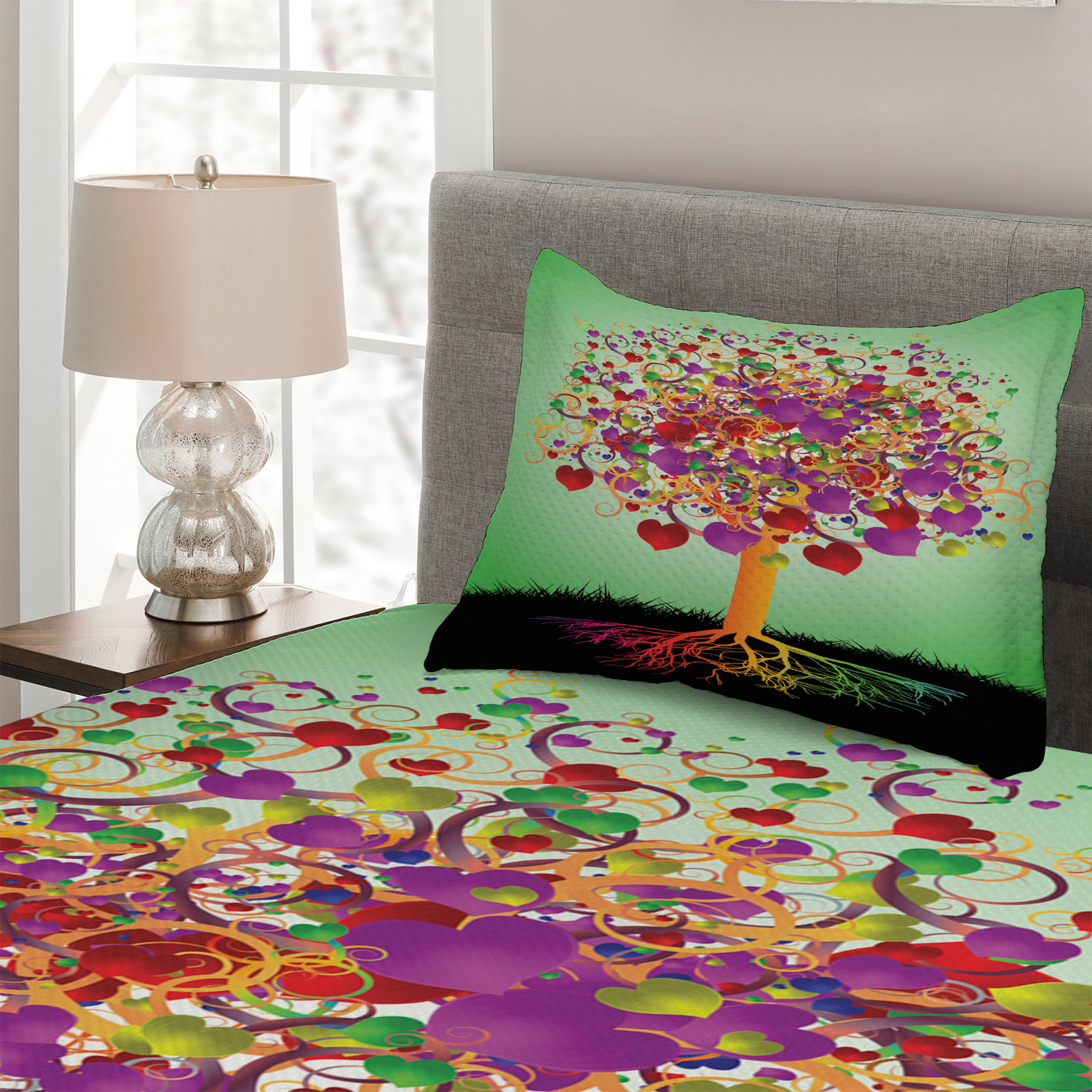 Meditative Stones Print Details about   Colorful Quilted Coverlet & Pillow Shams Set 