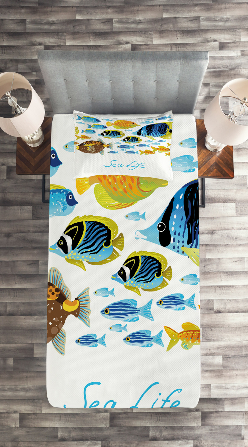Fishes Underwater Print Details about   Abstract Art Quilted Coverlet & Pillow Shams Set