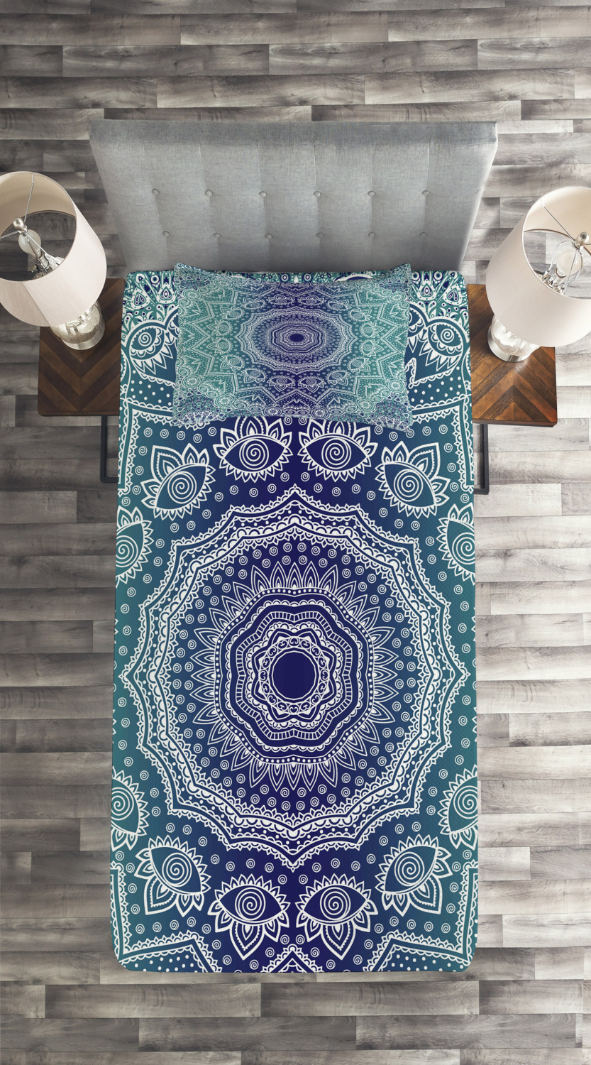 Ombre Tribe Print Details about   Navy and Teal Quilted Bedspread & Pillow Shams Set 