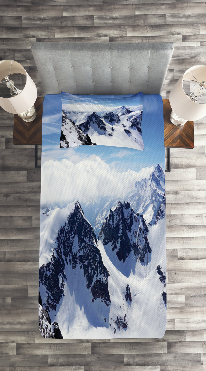 Winter Mountains Morning Print Details about   Nature Quilted Coverlet & Pillow Shams Set 