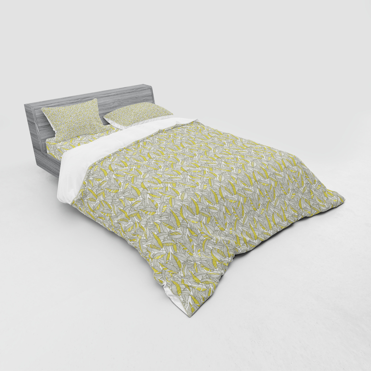 Ambesonne Leaf Print Bedding Set Duvet Cover Sham Fitted Sheet in 3 Sizes - Picture 184 of 228
