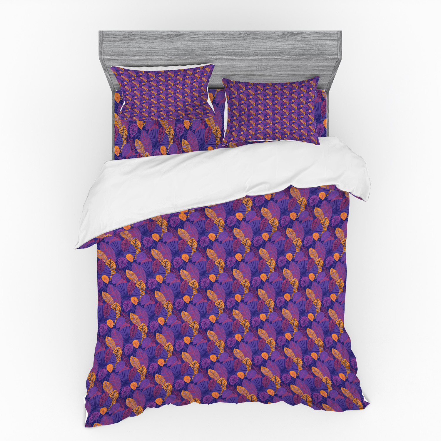Ambesonne Leaf Print Bedding Set Duvet Cover Sham Fitted Sheet in 3 Sizes - Picture 99 of 228