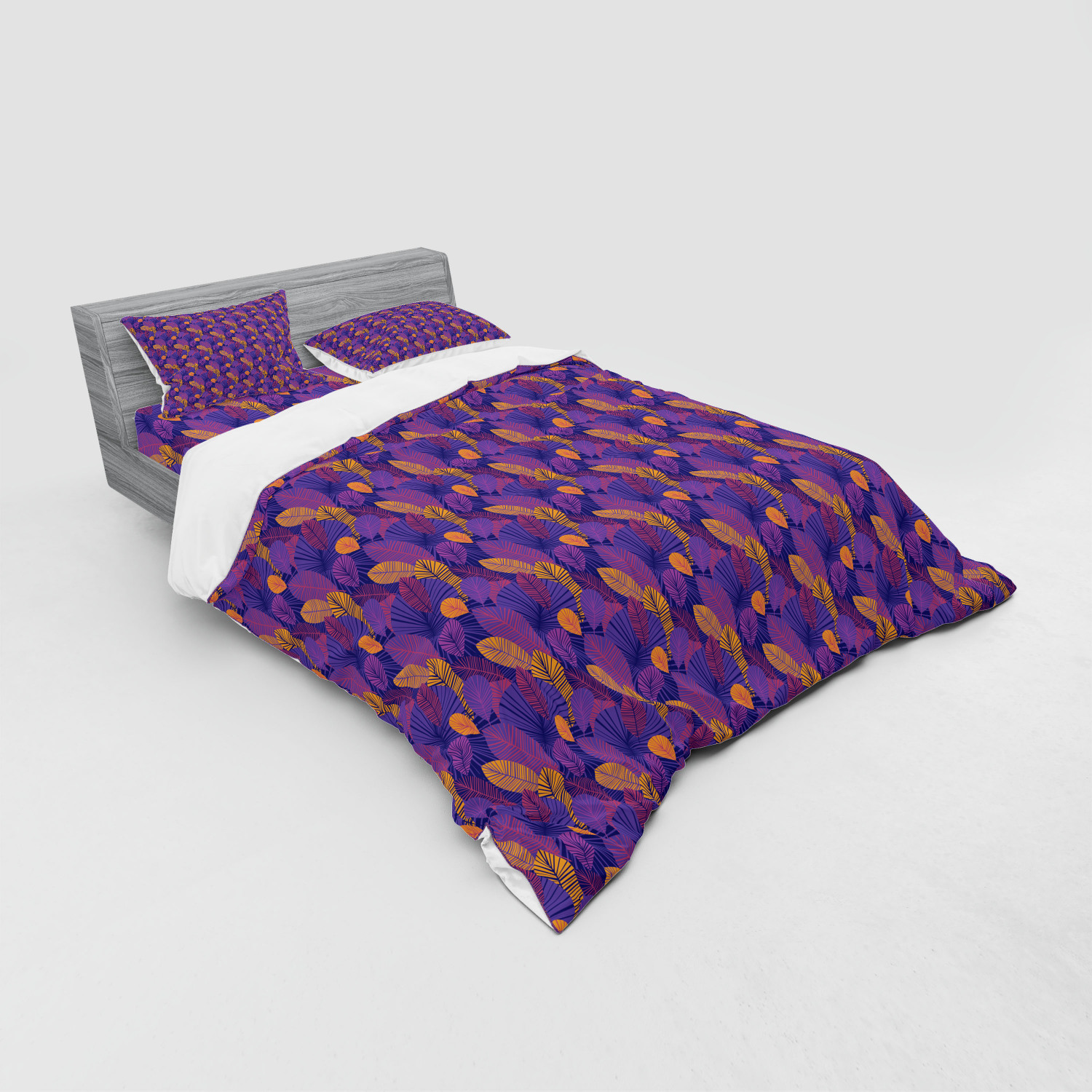 Ambesonne Leaf Print Bedding Set Duvet Cover Sham Fitted Sheet in 3 Sizes - Picture 100 of 228