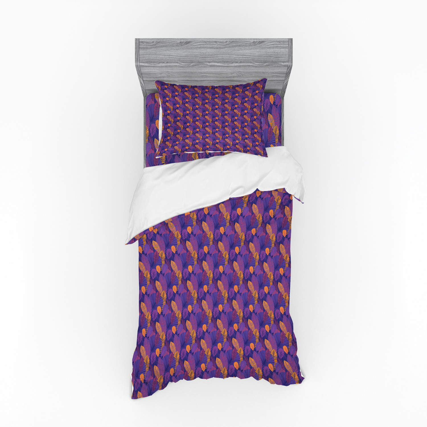 Ambesonne Leaf Print Bedding Set Duvet Cover Sham Fitted Sheet in 3 Sizes - Picture 97 of 228