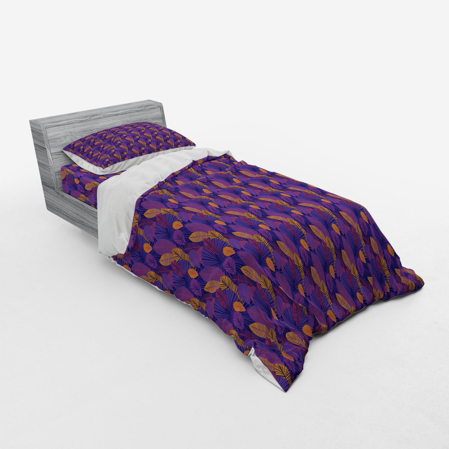 Ambesonne Leaf Print Bedding Set Duvet Cover Sham Fitted Sheet in 3 Sizes - Picture 98 of 228