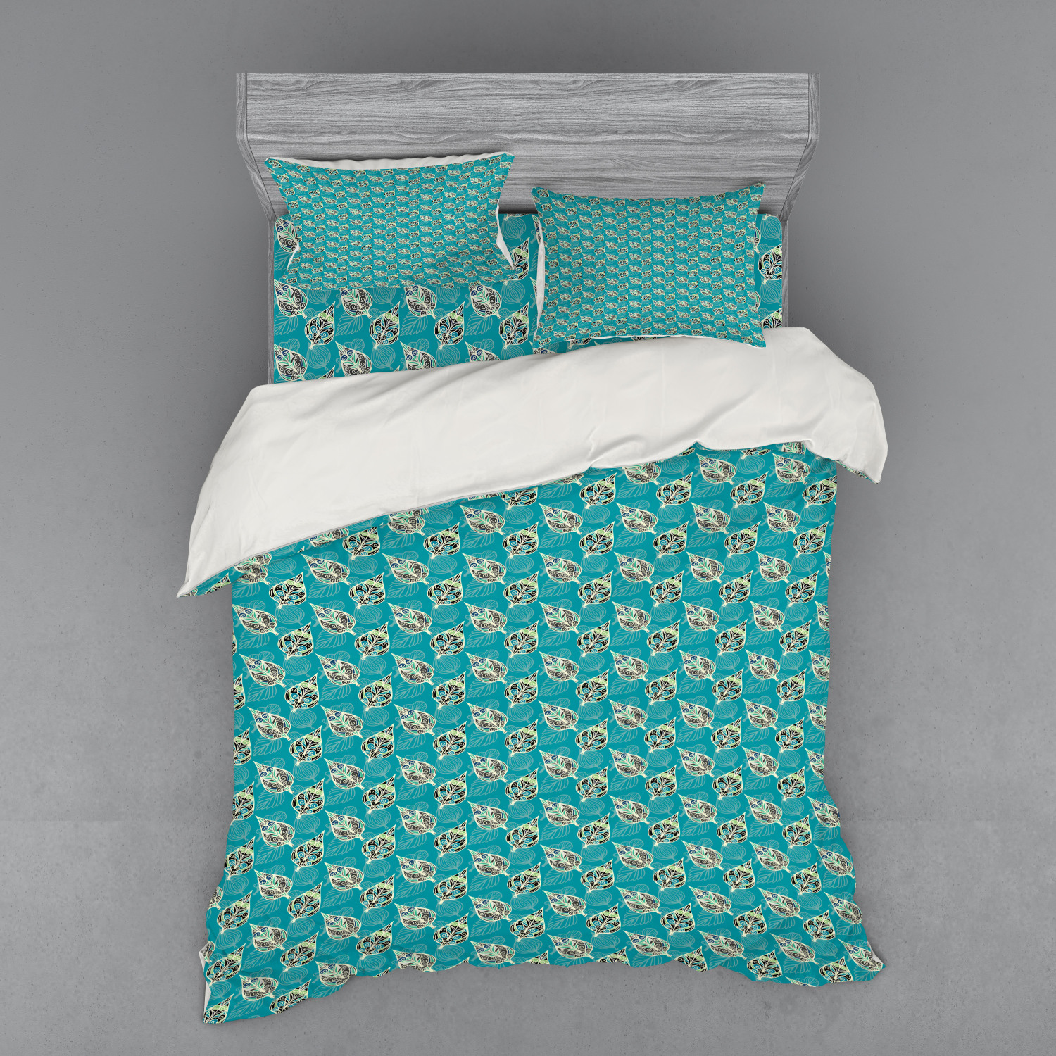 Ambesonne Leaf Print Bedding Set Duvet Cover Sham Fitted Sheet in 3 Sizes - Picture 139 of 228