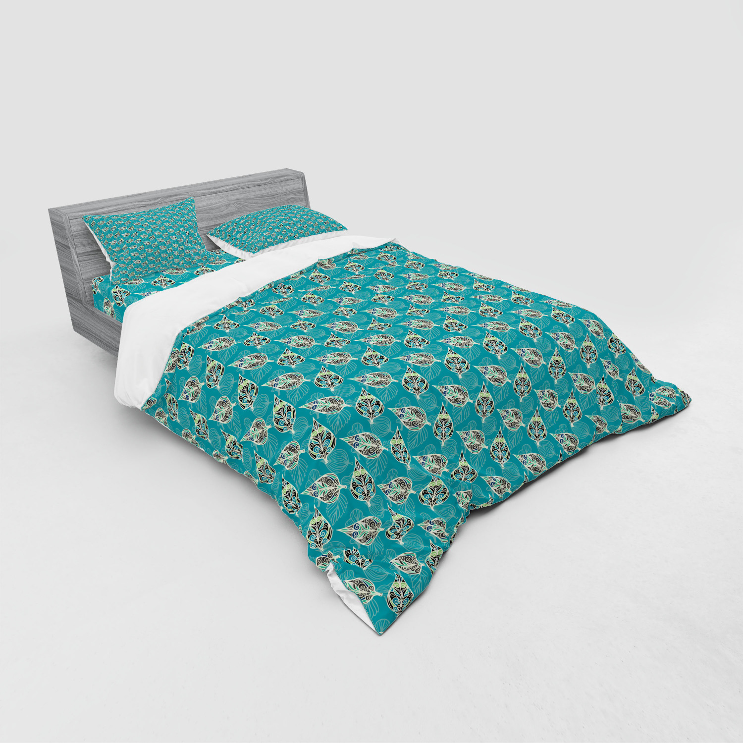 Ambesonne Leaf Print Bedding Set Duvet Cover Sham Fitted Sheet in 3 Sizes - Picture 140 of 228