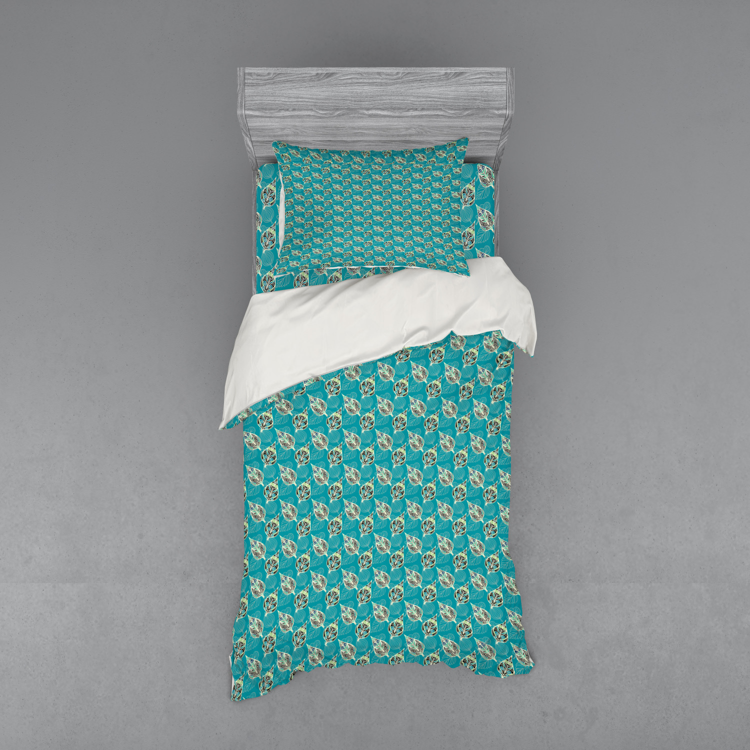 Ambesonne Leaf Print Bedding Set Duvet Cover Sham Fitted Sheet in 3 Sizes - Picture 137 of 228
