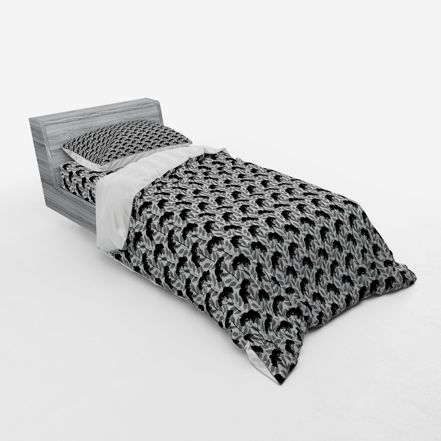 Ambesonne Leaf Print Bedding Set Duvet Cover Sham Fitted Sheet in 3 Sizes - Picture 190 of 228