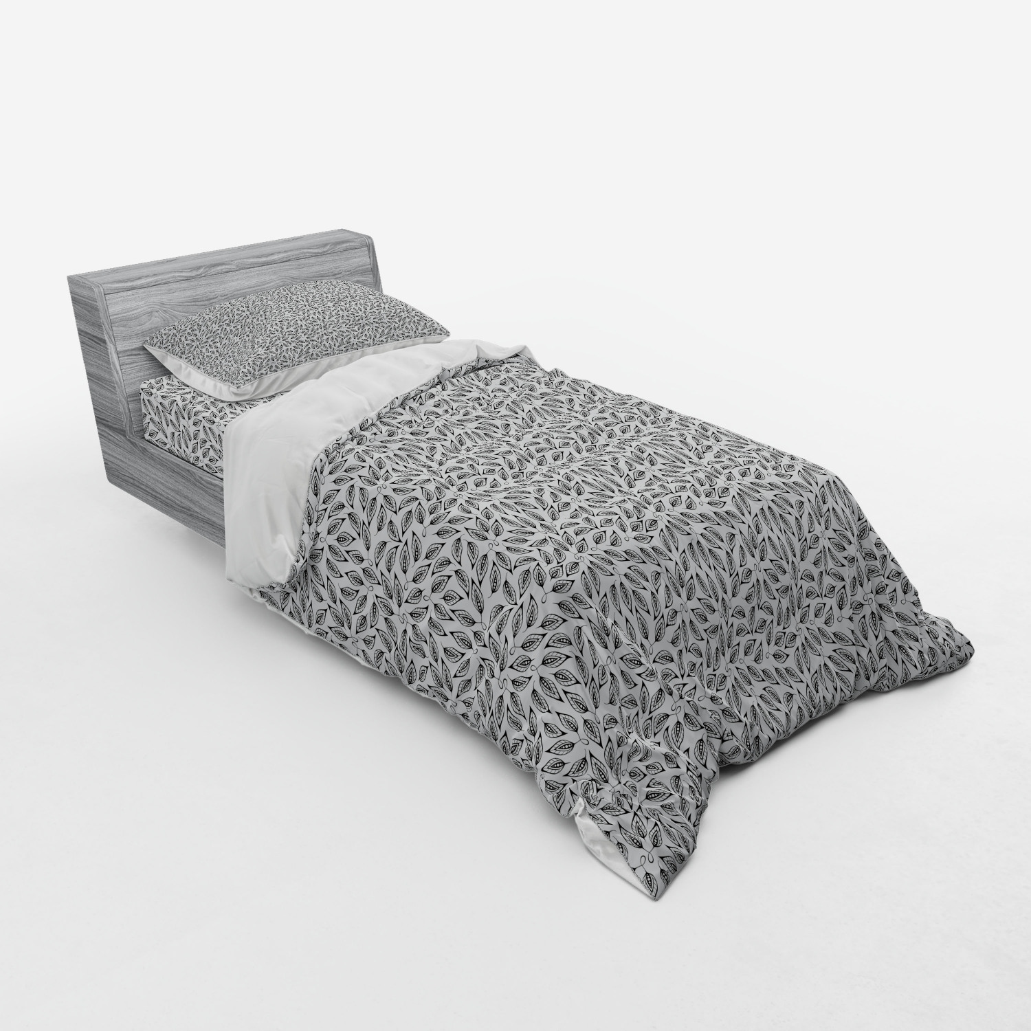 Ambesonne Leaf Print Bedding Set Duvet Cover Sham Fitted Sheet in 3 Sizes - Picture 122 of 228