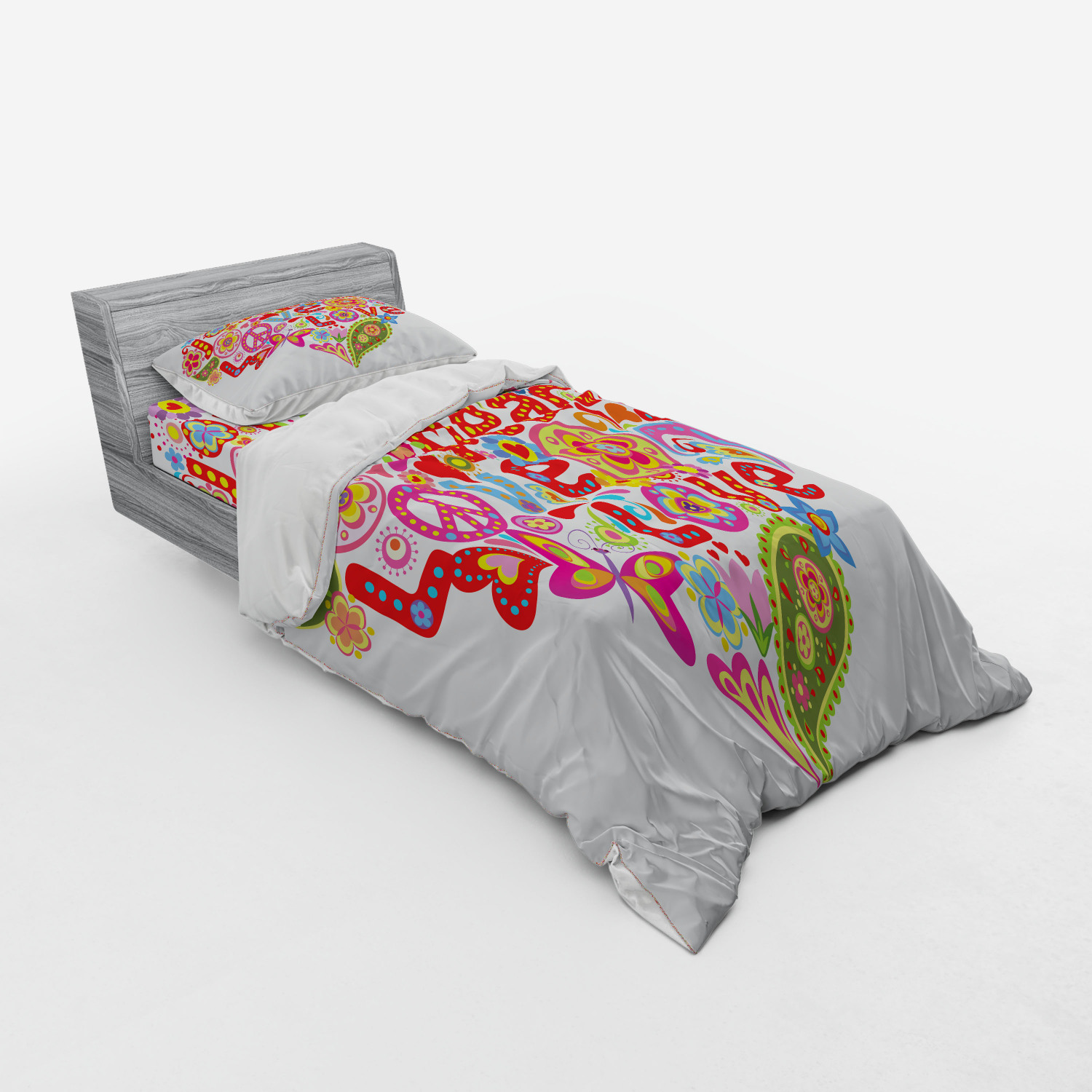 Ambesonne Spring Bedding Set Duvet Cover Sham Fitted Sheet in 3 Sizes - Picture 110 of 240