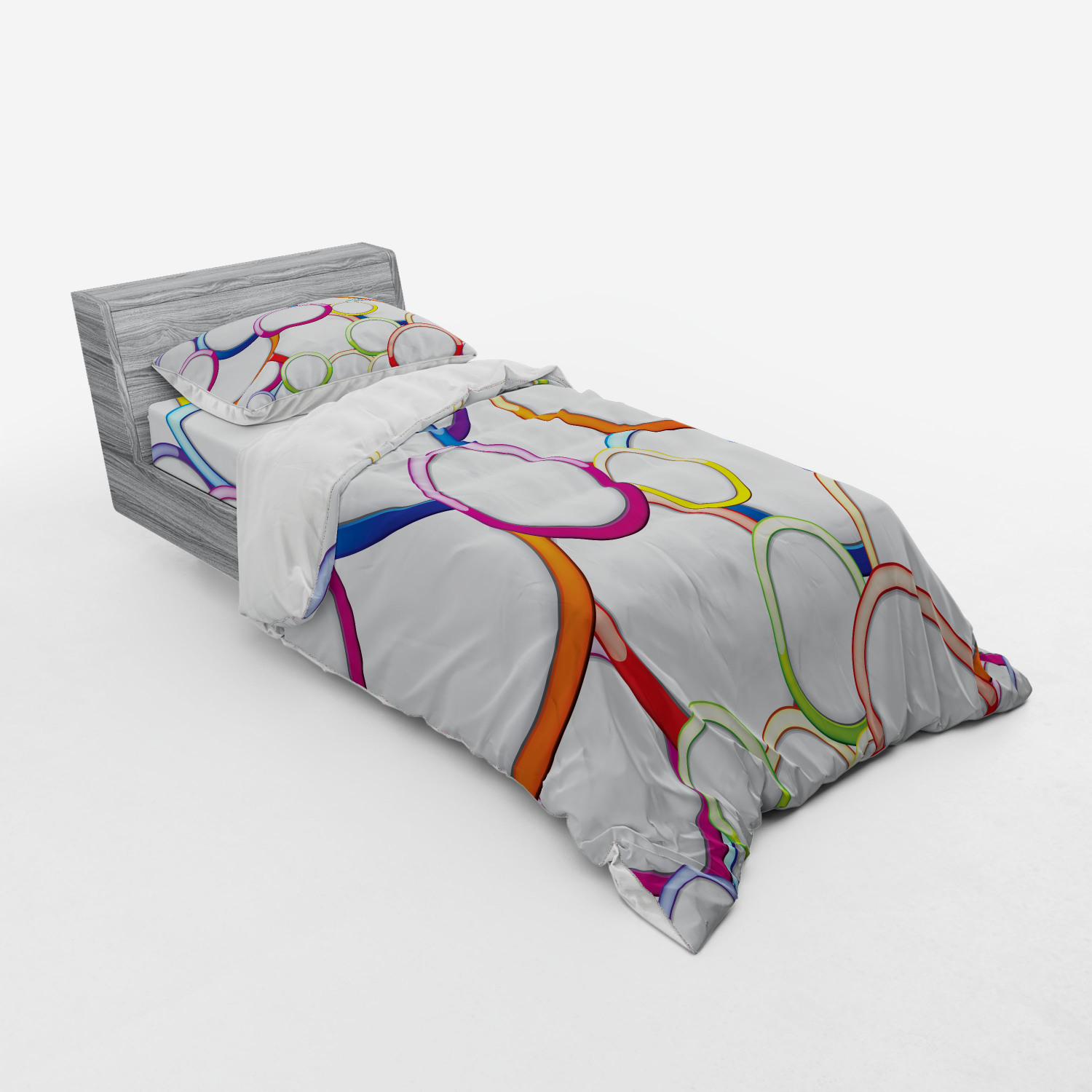 Ambesonne Colorful Theme Bedding Set Duvet Cover Sham Fitted Sheet in 3 Sizes