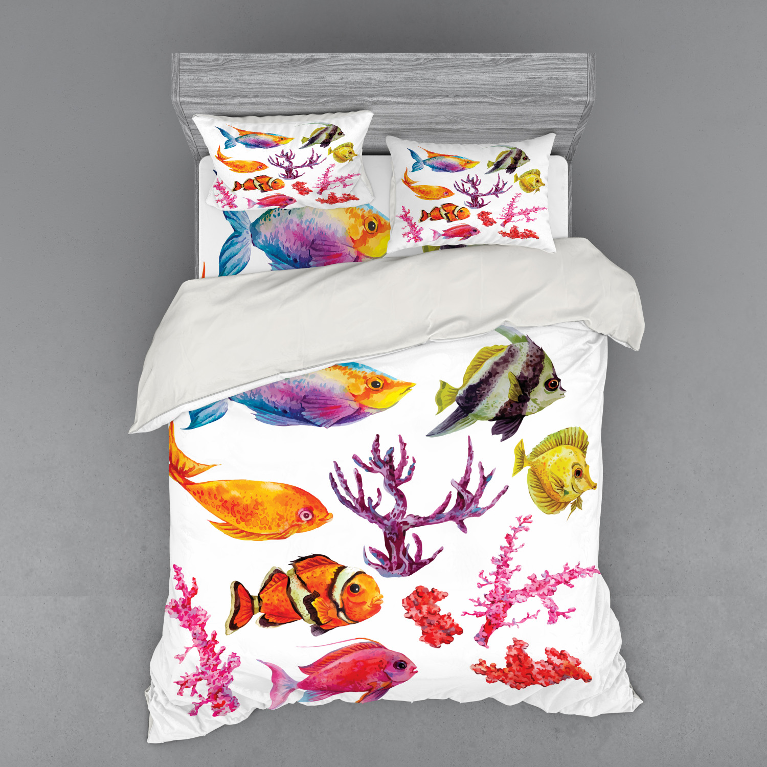 Ambesonne Fish Bedding Set Duvet Cover Sham Fitted Sheet in 3 Sizes eBay