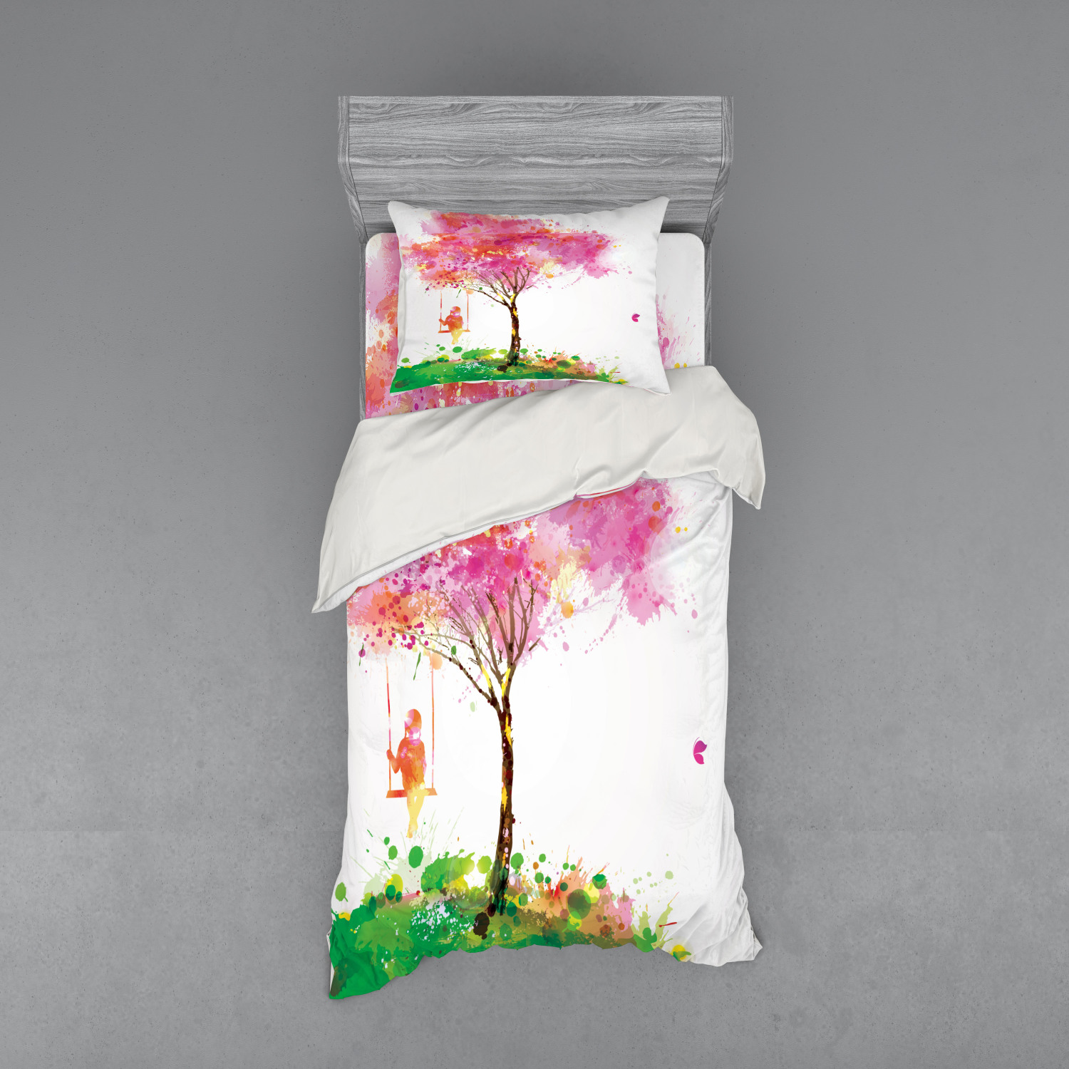 Ambesonne Colorful Theme Bedding Set Duvet Cover Sham Fitted Sheet in 3 Sizes