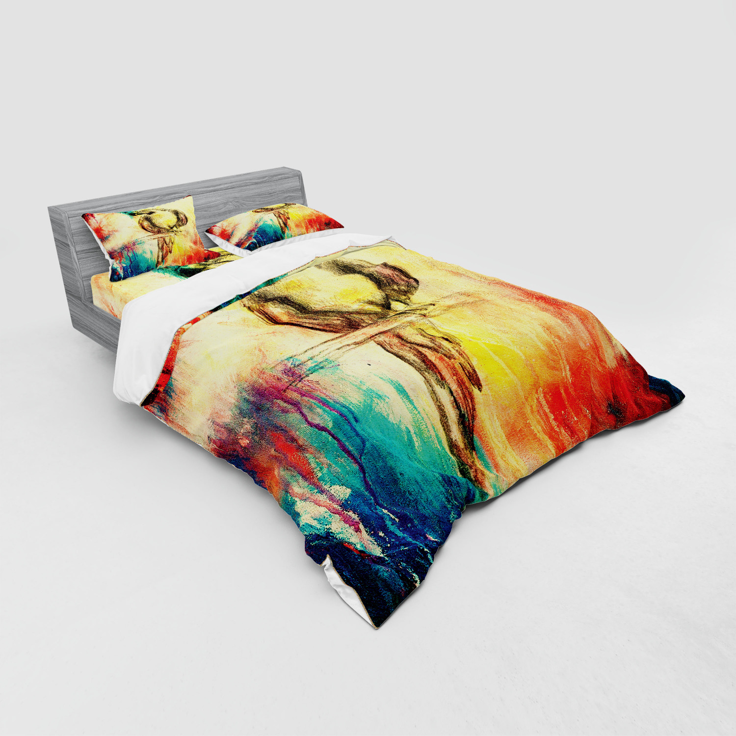 Ambesonne Colorful Theme Bedding Set Duvet Cover Sham Fitted Sheet in 3 Sizes