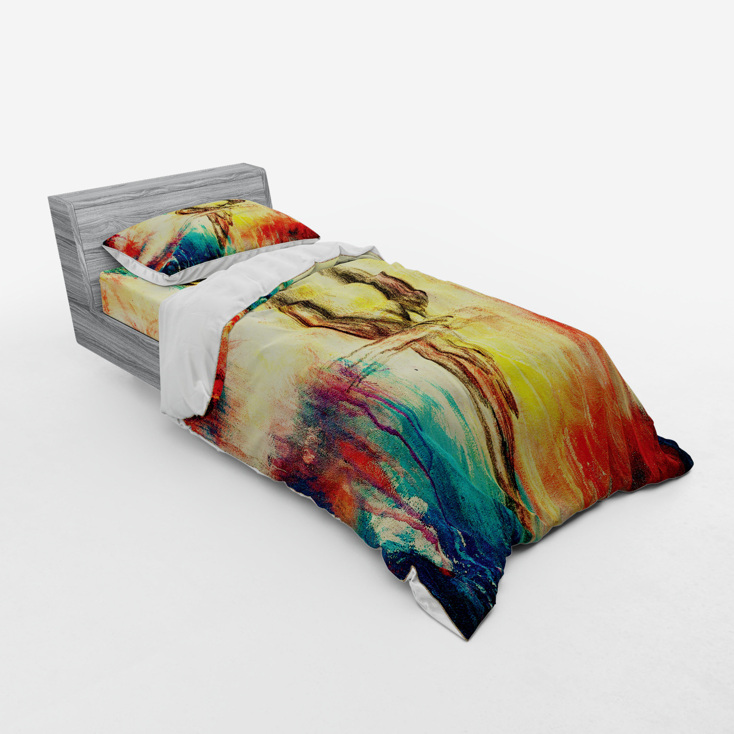 Ambesonne Colorful Theme Bedding Set Duvet Cover Sham Fitted Sheet in 3 Sizes