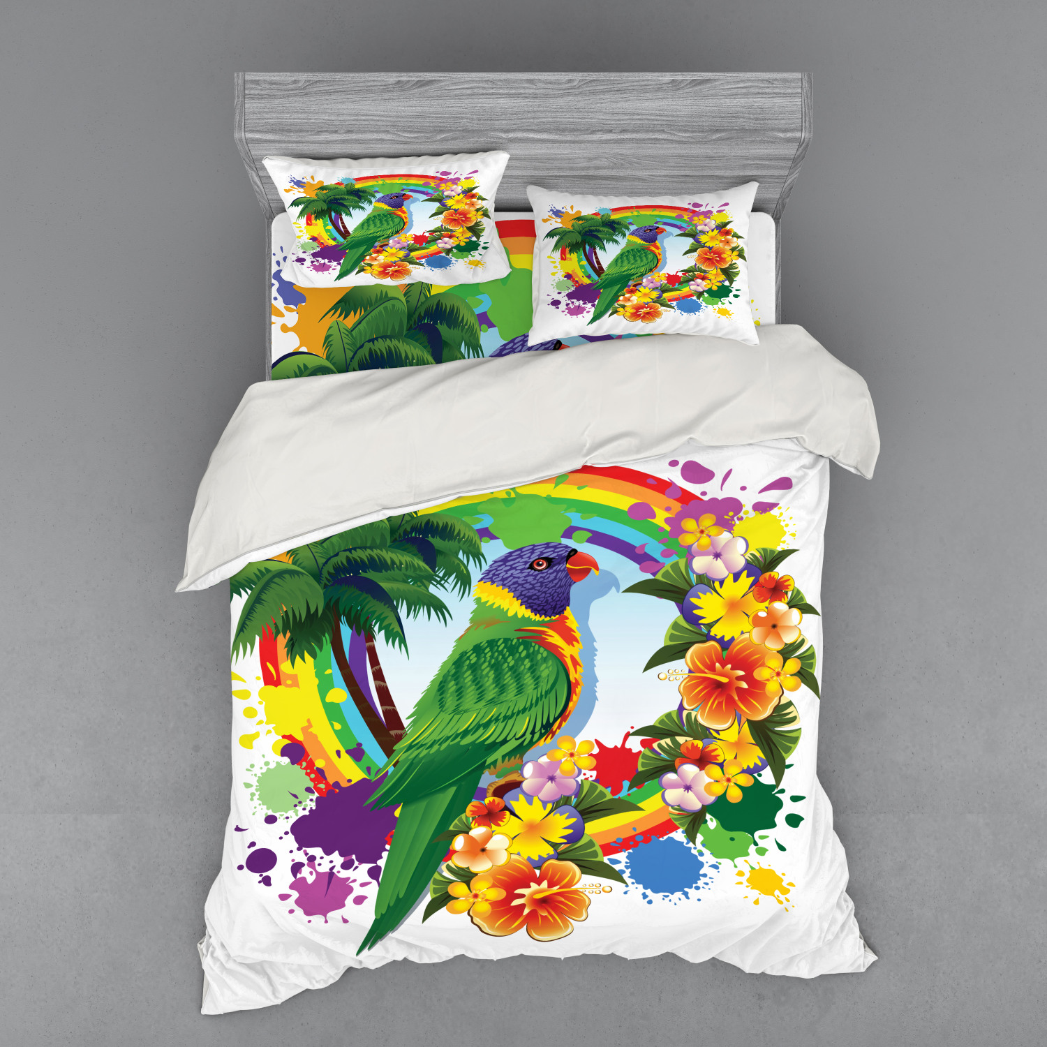 Ambesonne Colorful Theme Bedding Set Duvet Cover Sham Fitted Sheet in 3 Sizes