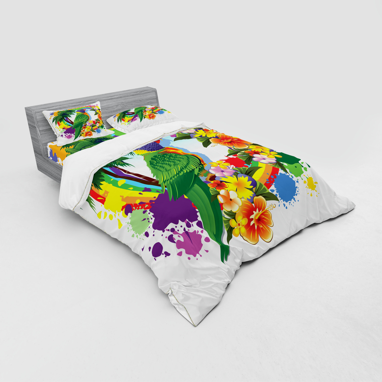 Ambesonne Colorful Theme Bedding Set Duvet Cover Sham Fitted Sheet in 3 Sizes