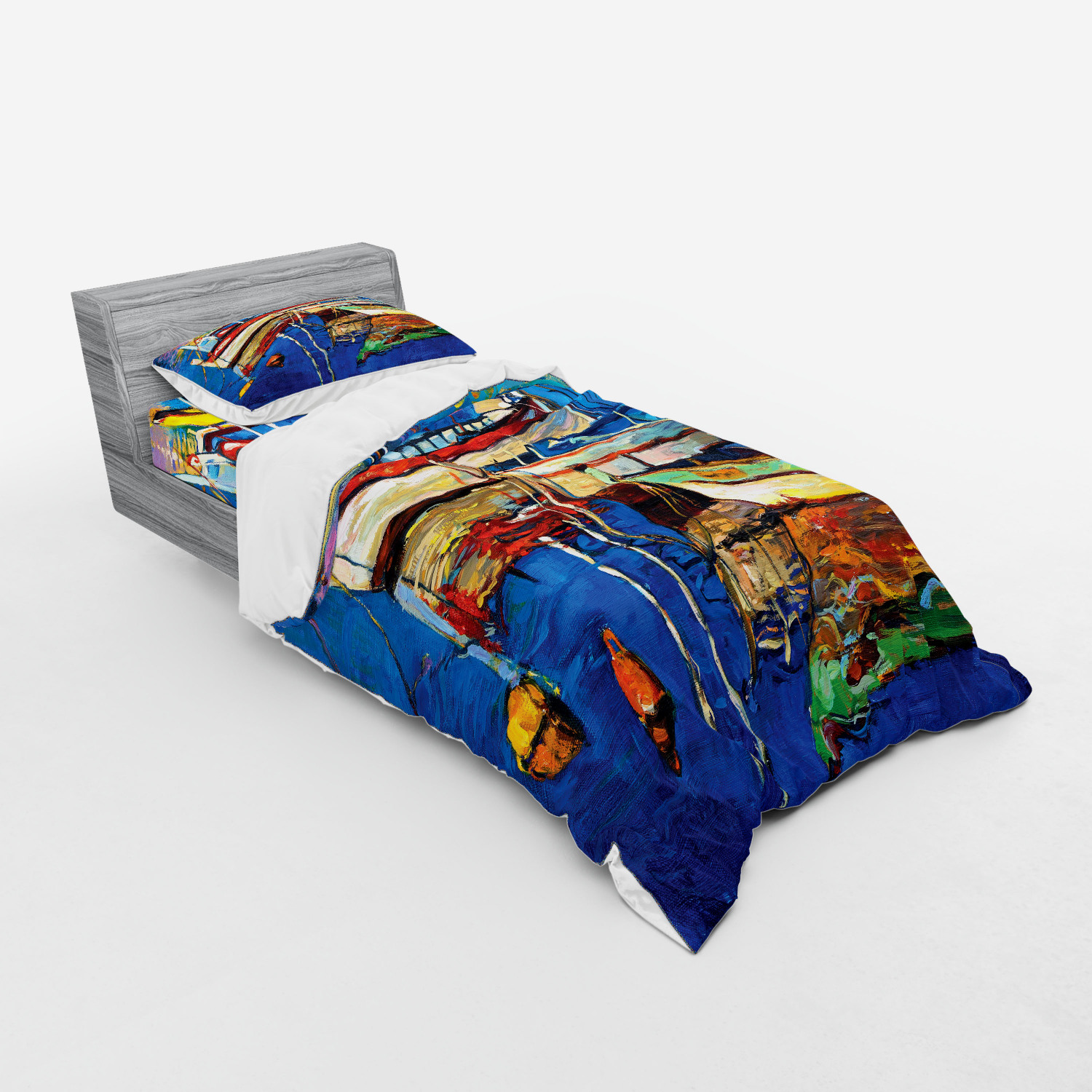 Ambesonne Colorful Theme Bedding Set Duvet Cover Sham Fitted Sheet in 3 Sizes