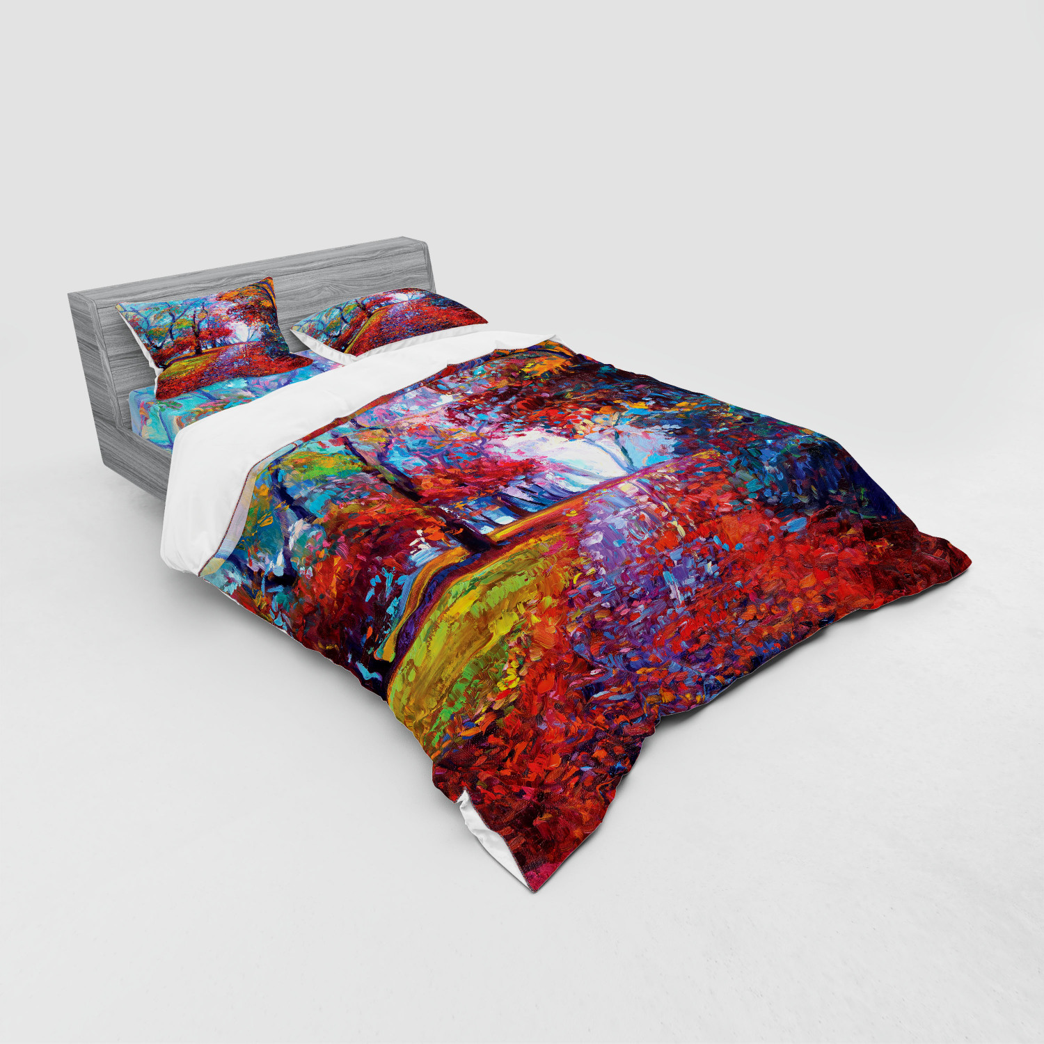 Ambesonne Colorful Theme Bedding Set Duvet Cover Sham Fitted Sheet in 3 Sizes