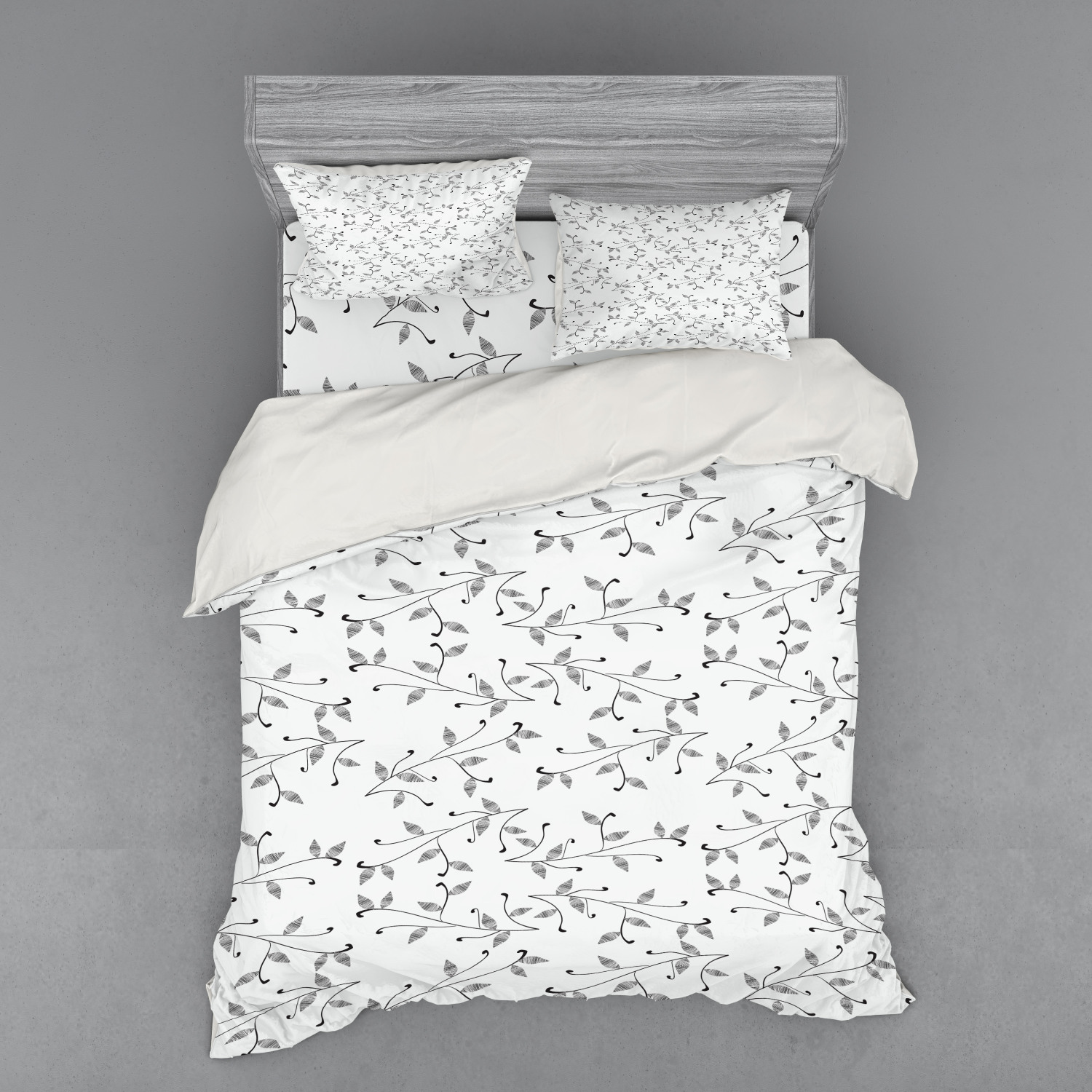 Ambesonne Leaf Print Bedding Set Duvet Cover Sham Fitted Sheet in 3 Sizes - Picture 119 of 228