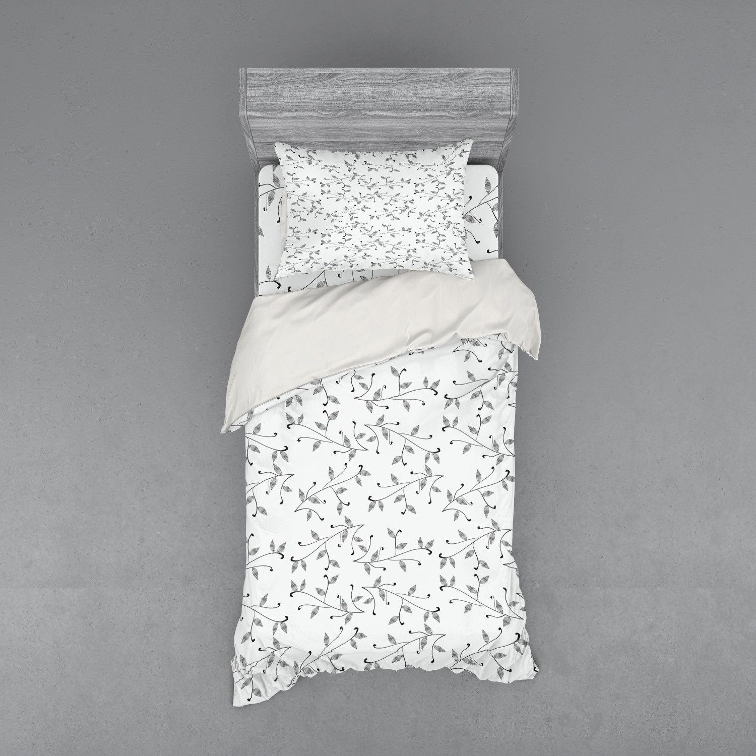 Ambesonne Leaf Print Bedding Set Duvet Cover Sham Fitted Sheet in 3 Sizes - Picture 117 of 228