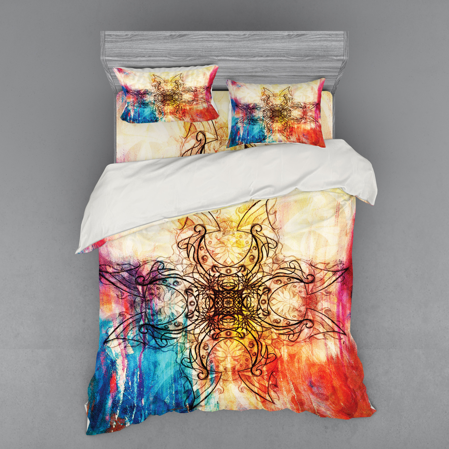 Ambesonne Mandala Bedding Set Duvet Cover Sham Fitted Sheet in 3 Sizes