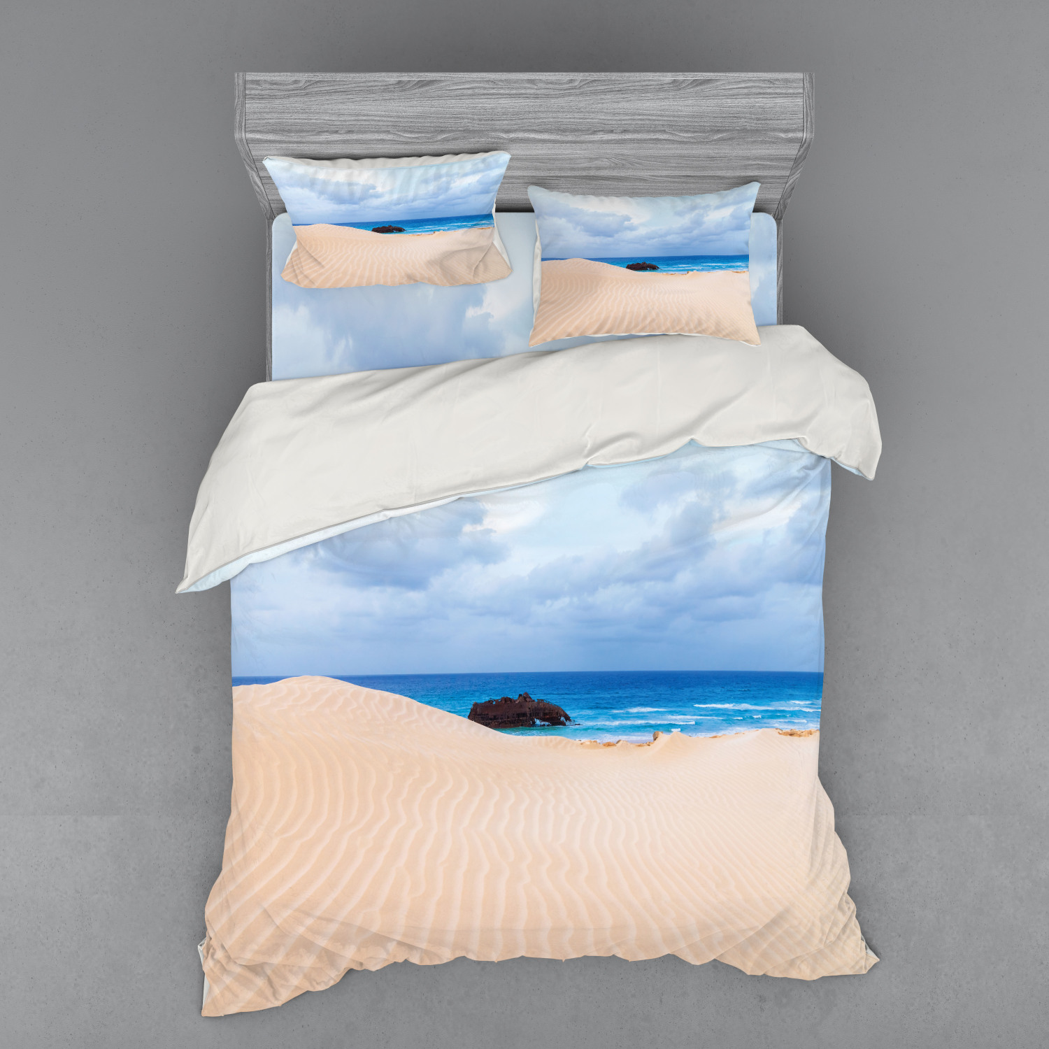 Ambesonne Beach Graphic Bedding Set Duvet Cover Sham Fitted Sheet in 3 ...