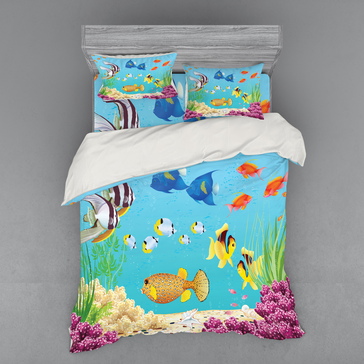 Ambesonne Fish Bedding Set Duvet Cover Sham Fitted Sheet in 3 Sizes eBay