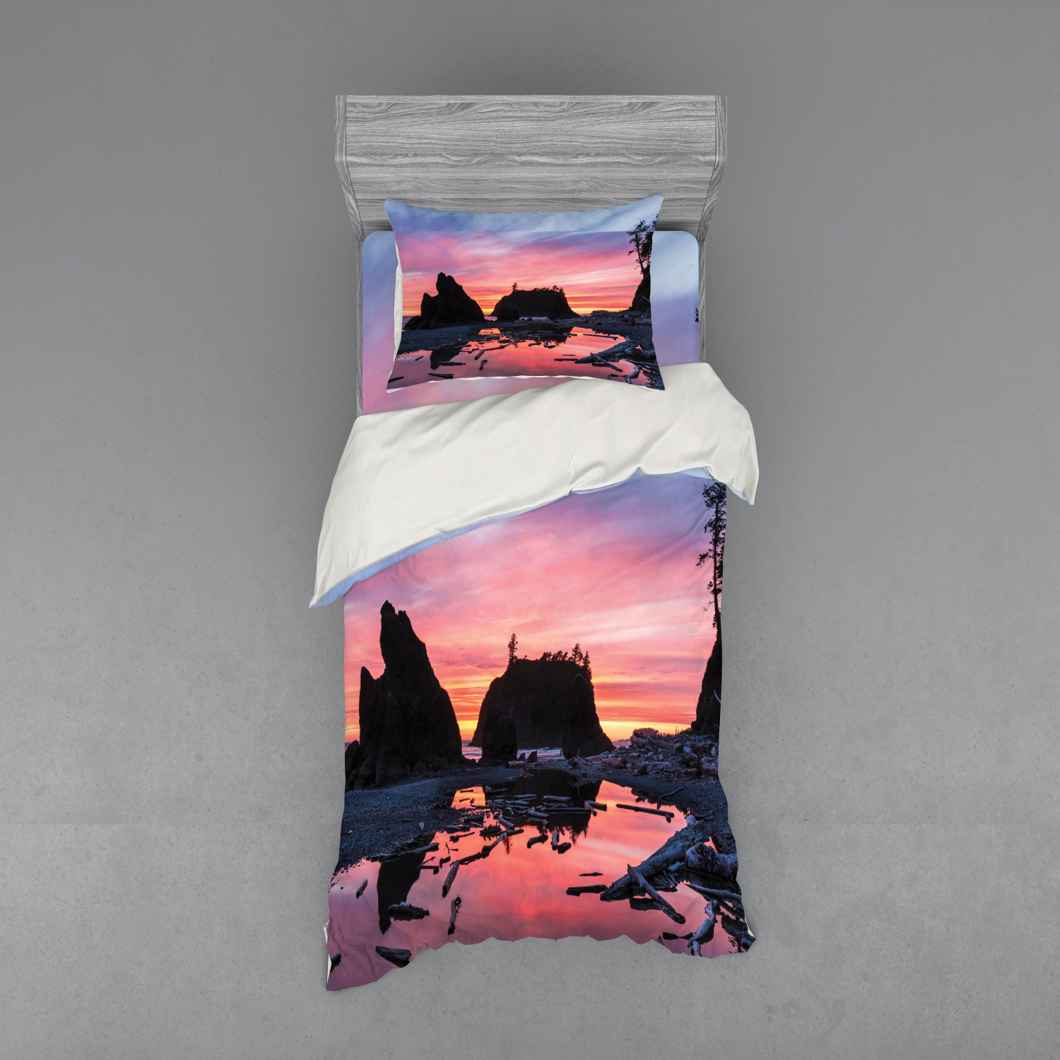 Ambesonne Nature Inspired Bedding Set Duvet Cover Sham Fitted Sheet in 3 Sizes - Picture 121 of 244