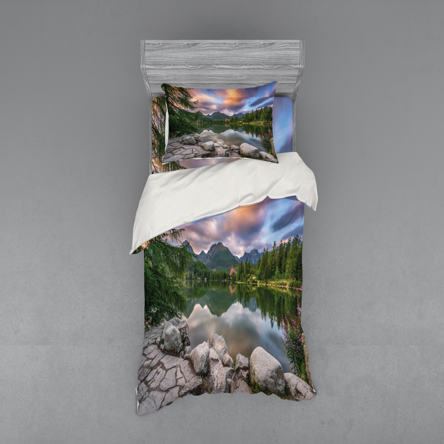 Ambesonne Nature Inspired Bedding Set Duvet Cover Sham Fitted Sheet in 3 Sizes - Picture 93 of 244