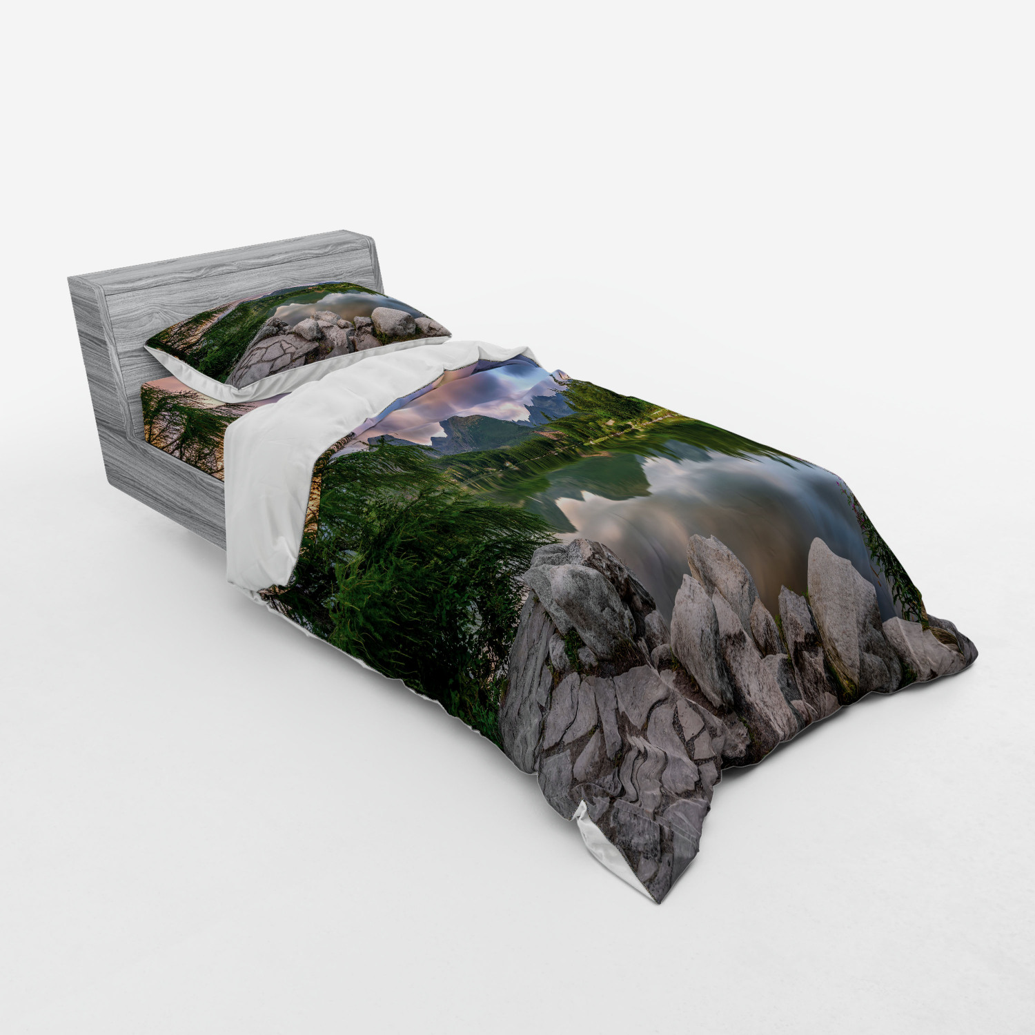 Ambesonne Nature Inspired Bedding Set Duvet Cover Sham Fitted Sheet in 3 Sizes - Picture 94 of 244