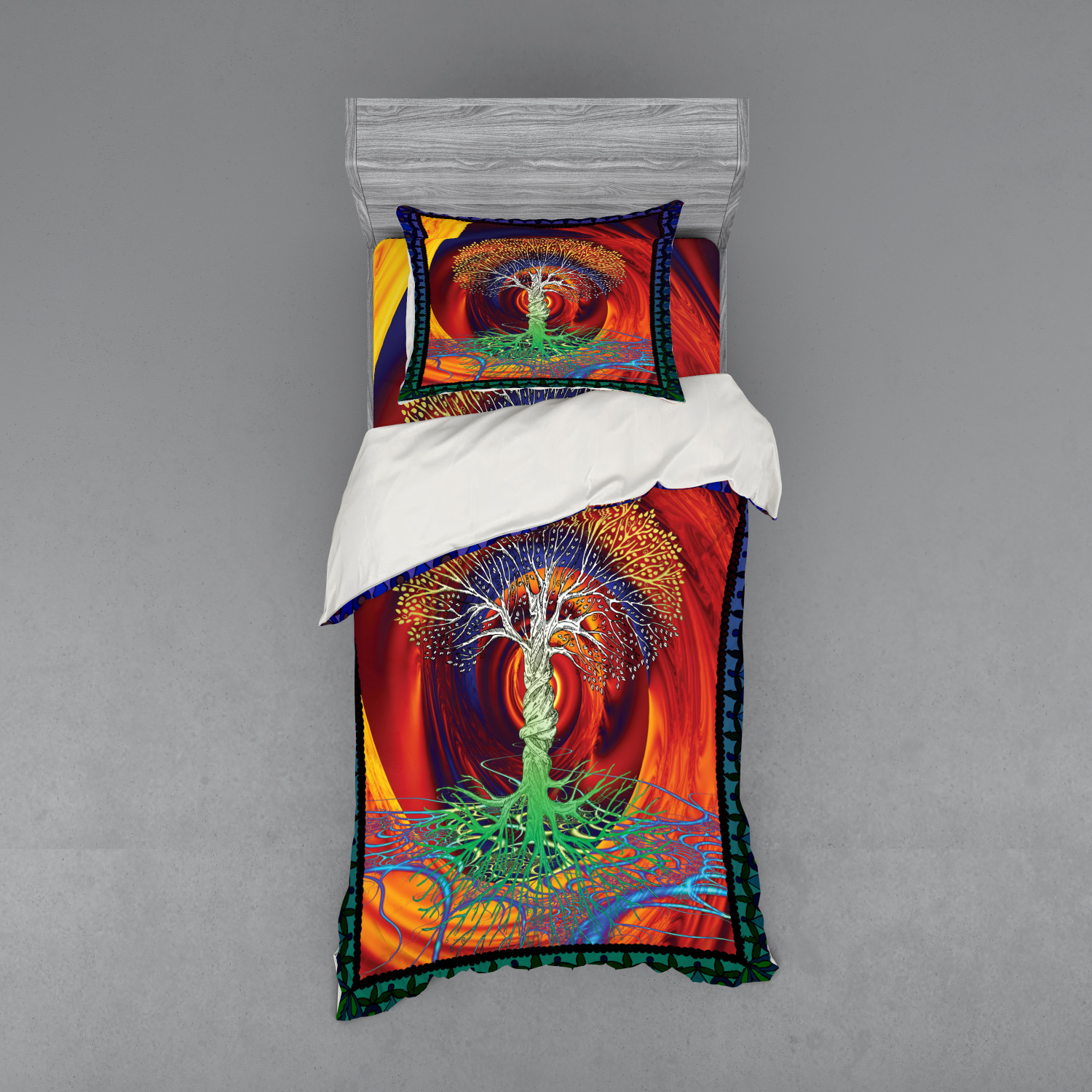 Ambesonne Nature Inspired Bedding Set Duvet Cover Sham Fitted Sheet in 3 Sizes - Picture 37 of 244