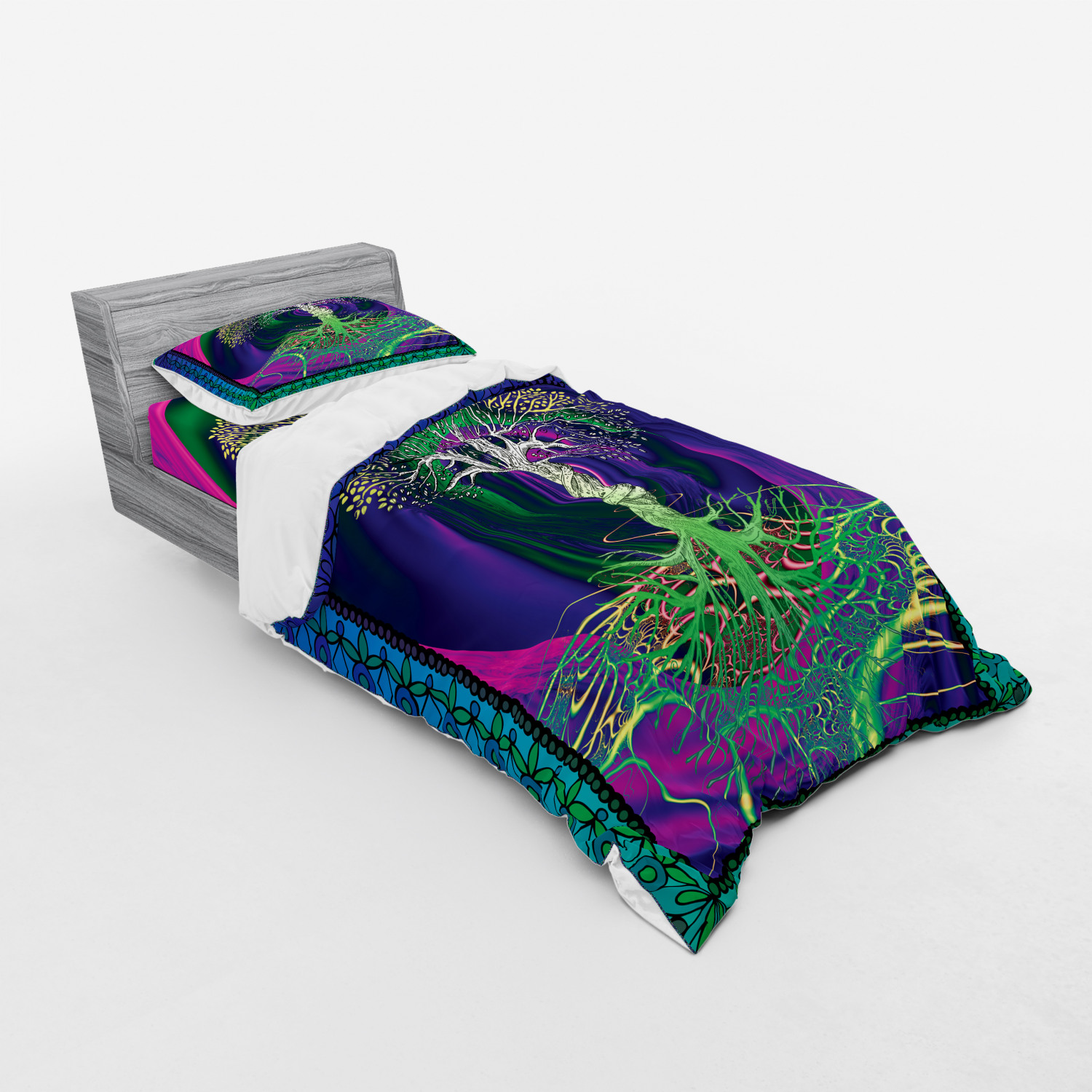 Ambesonne Nature Inspired Bedding Set Duvet Cover Sham Fitted Sheet in 3 Sizes - Picture 38 of 244