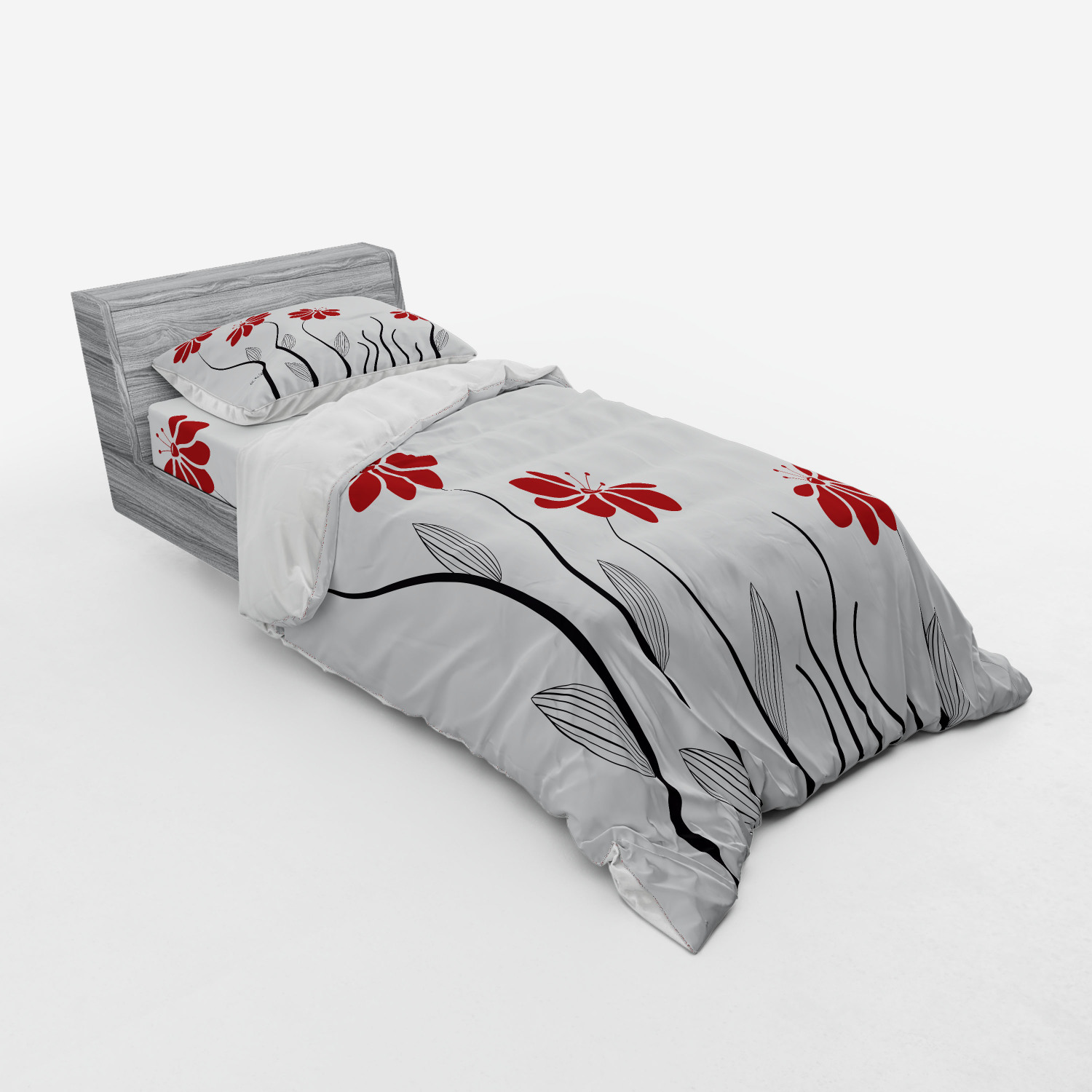 Ambesonne Flower Art Bedding Set Duvet Cover Sham Fitted Sheet in 3 Sizes - Picture 102 of 244
