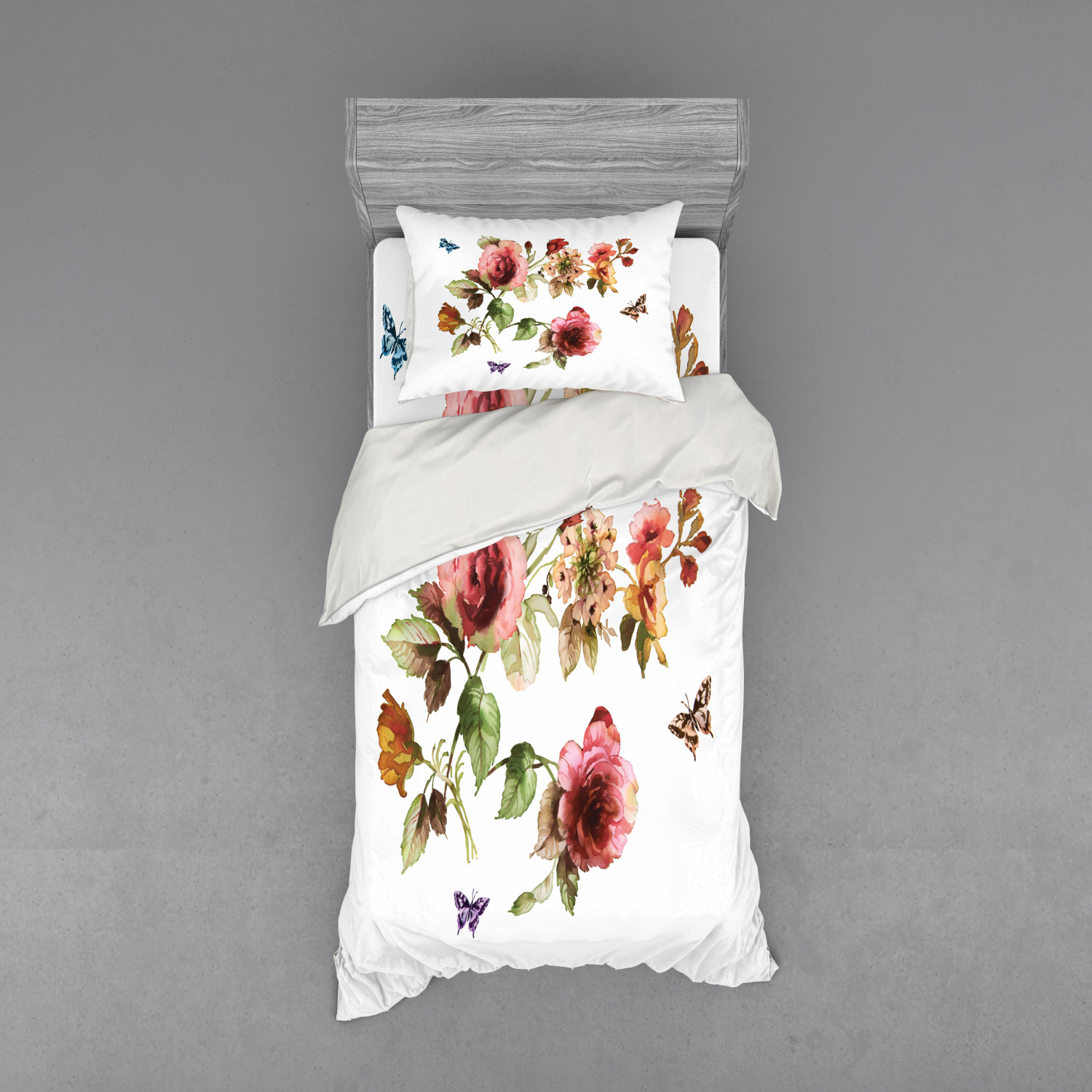 Ambesonne Flower Art Bedding Set Duvet Cover Sham Fitted Sheet in 3 Sizes - Picture 197 of 244