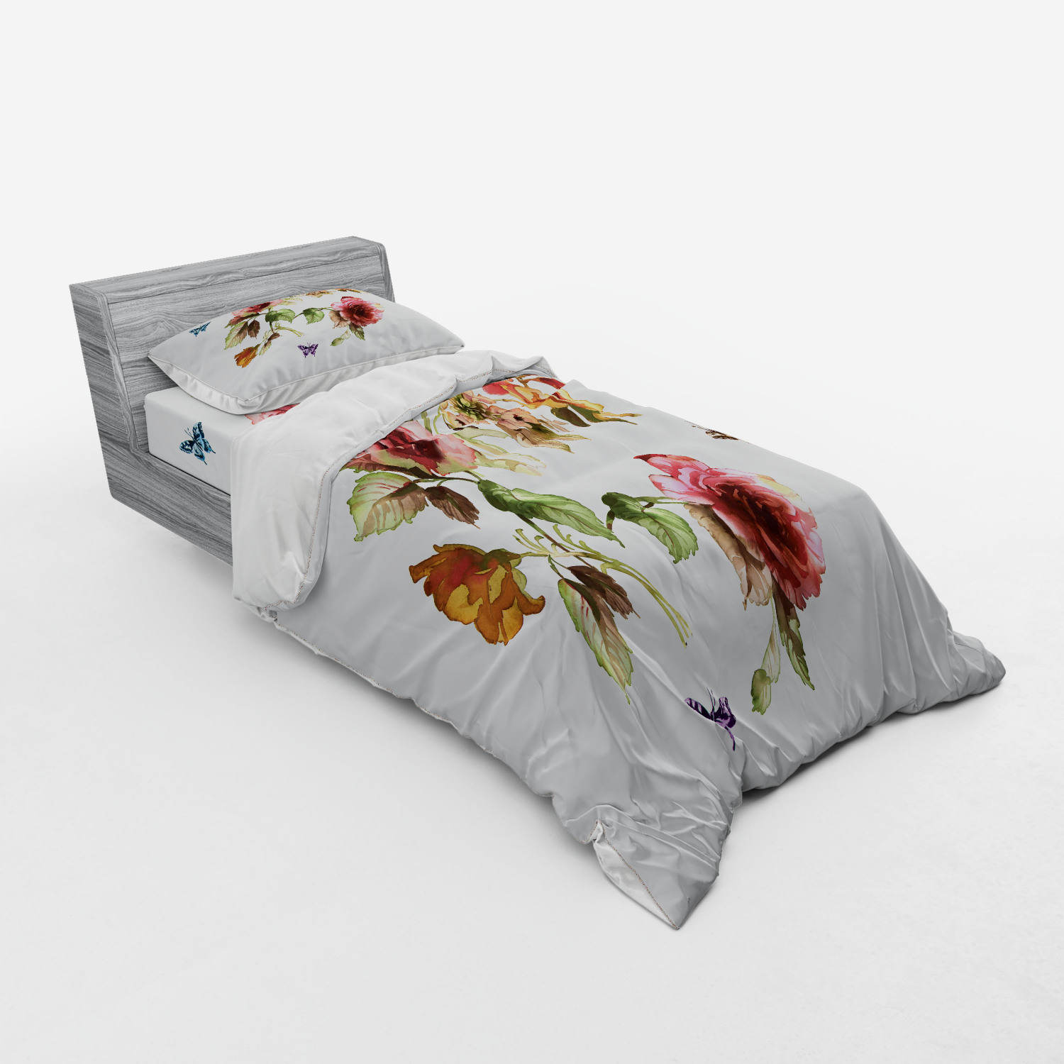 Ambesonne Flower Art Bedding Set Duvet Cover Sham Fitted Sheet in 3 Sizes - Picture 198 of 244