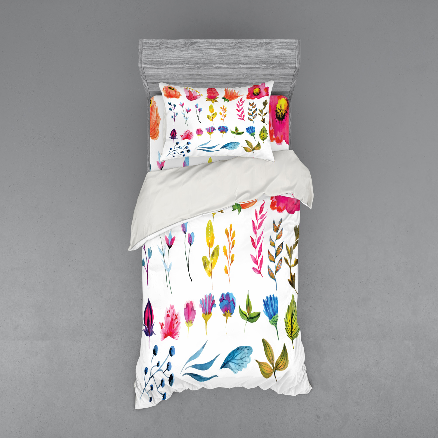 Ambesonne Flower Art Bedding Set Duvet Cover Sham Fitted Sheet in 3 Sizes - Picture 225 of 244