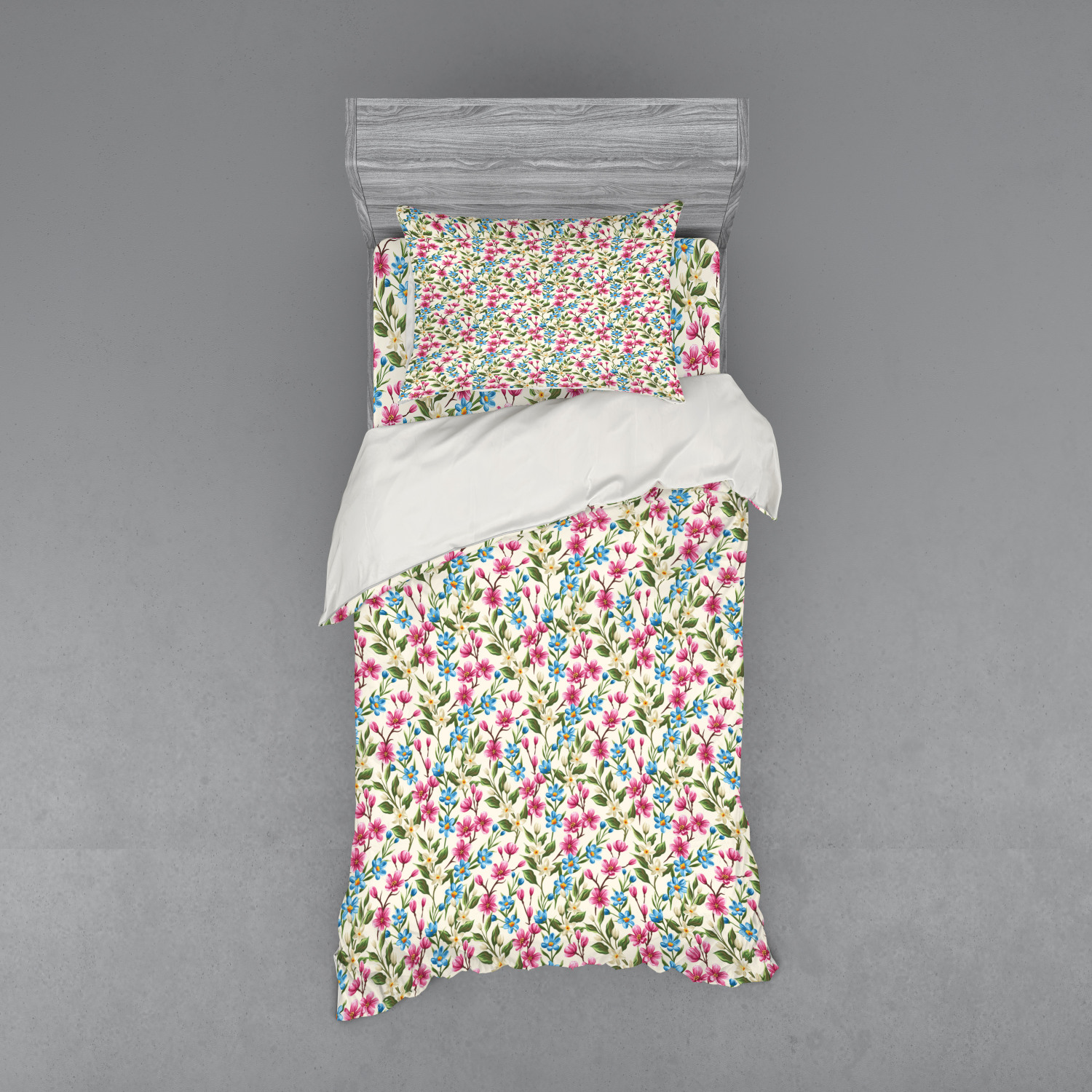 Ambesonne Flower Art Bedding Set Duvet Cover Sham Fitted Sheet in 3 Sizes - Picture 189 of 244