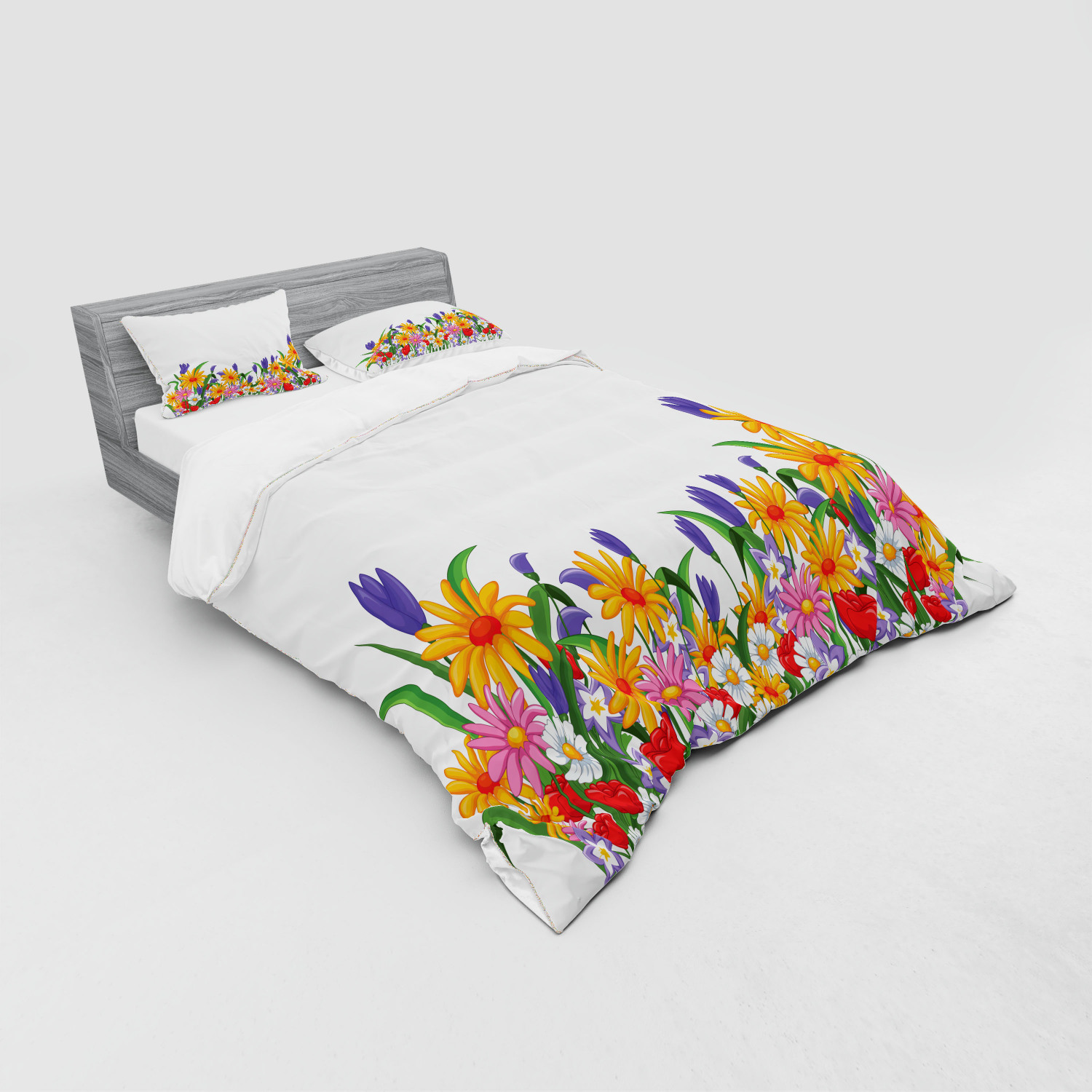 Ambesonne Flower Art Bedding Set Duvet Cover Sham Fitted Sheet in 3 Sizes - Picture 40 of 244