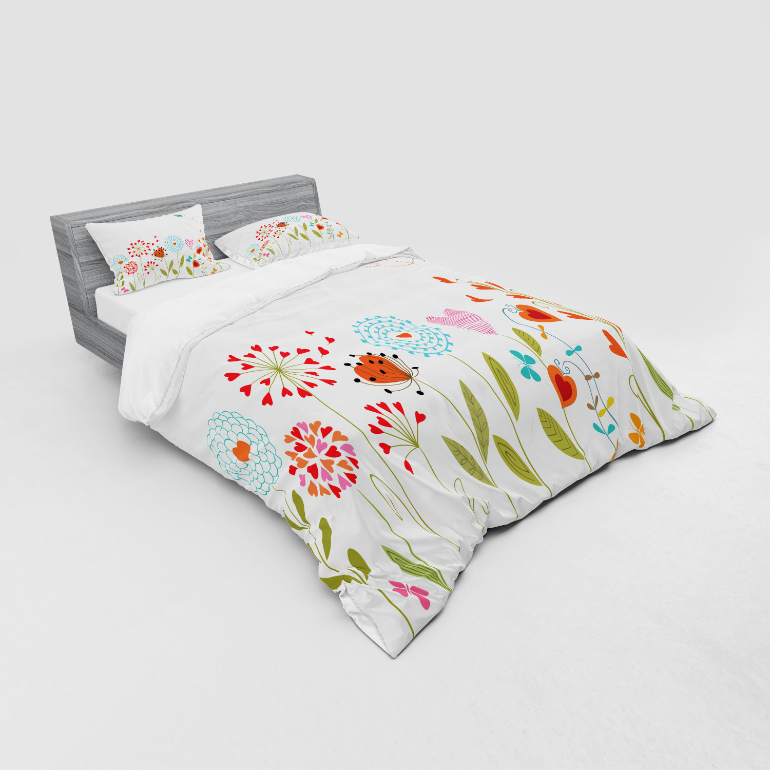 Ambesonne Flower Art Bedding Set Duvet Cover Sham Fitted Sheet in 3 Sizes - Picture 168 of 244