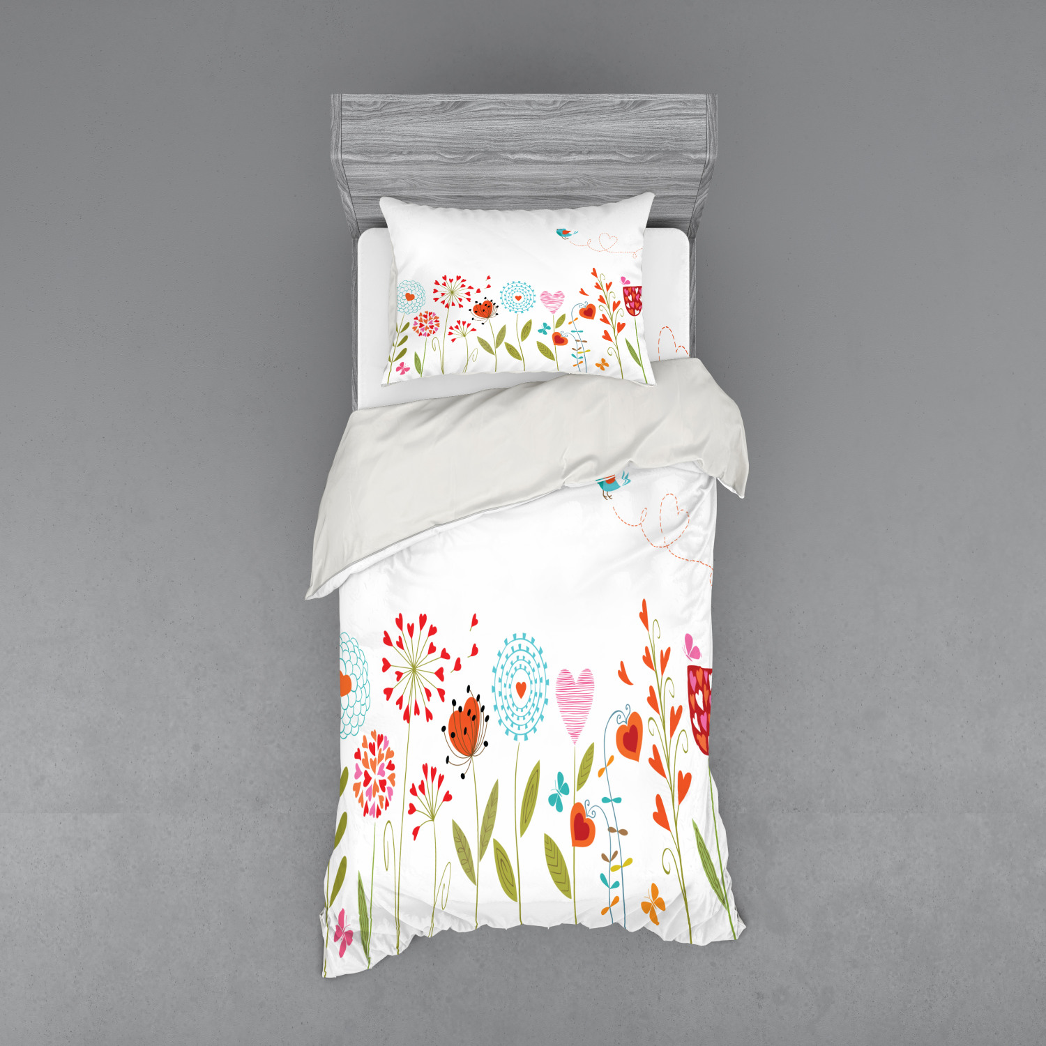 Ambesonne Flower Art Bedding Set Duvet Cover Sham Fitted Sheet in 3 Sizes - Picture 165 of 244