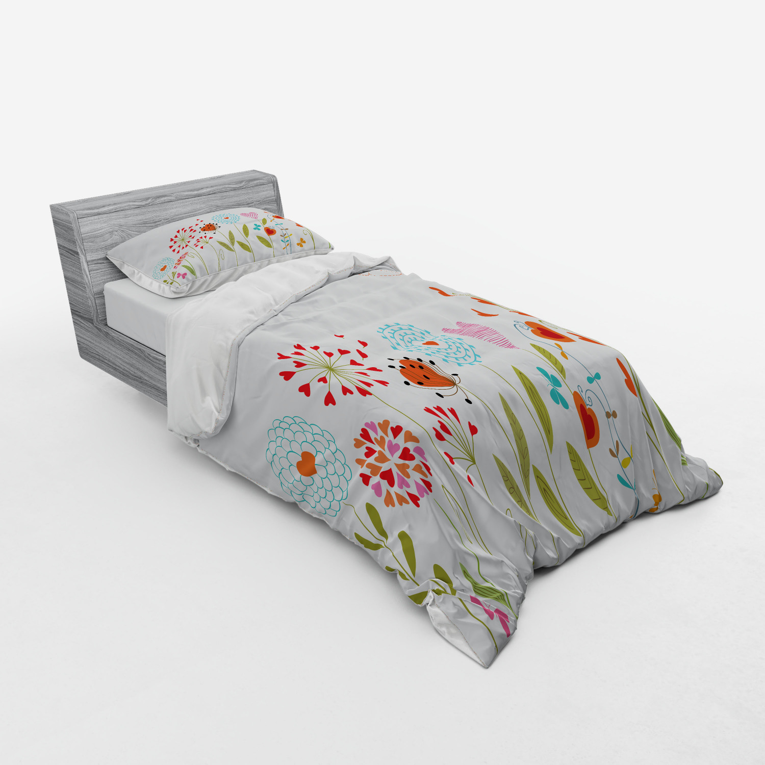 Ambesonne Flower Art Bedding Set Duvet Cover Sham Fitted Sheet in 3 Sizes - Picture 166 of 244