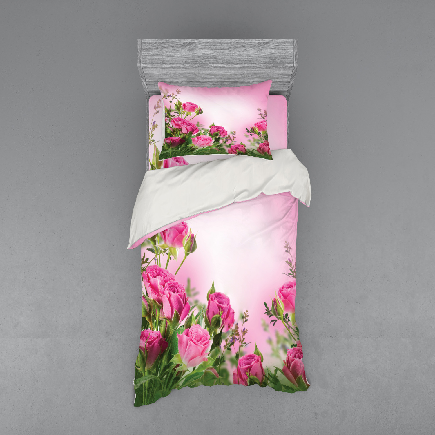 Ambesonne Flower Art Bedding Set Duvet Cover Sham Fitted Sheet in 3 Sizes - Picture 209 of 244