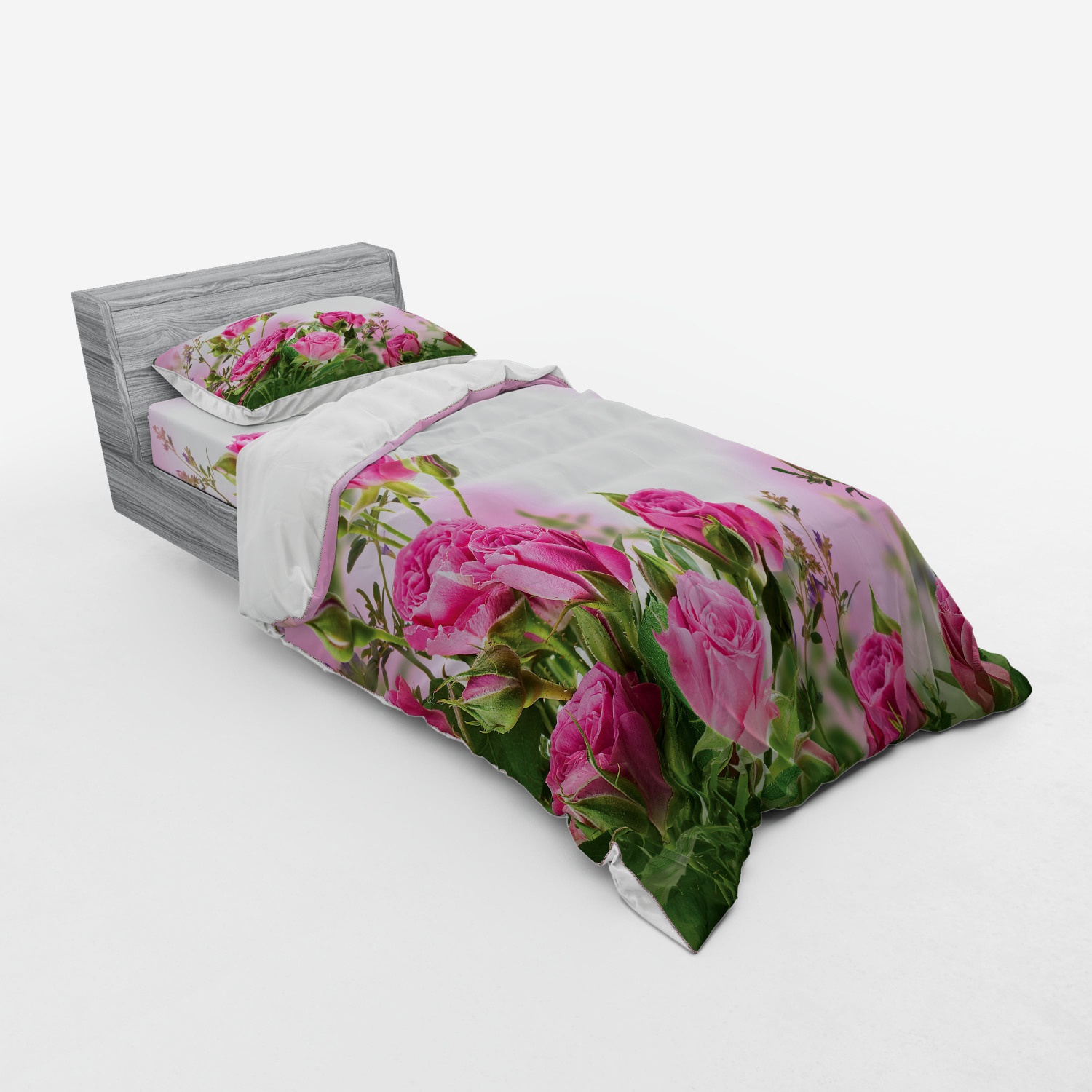 Ambesonne Flower Art Bedding Set Duvet Cover Sham Fitted Sheet in 3 Sizes - Picture 210 of 244