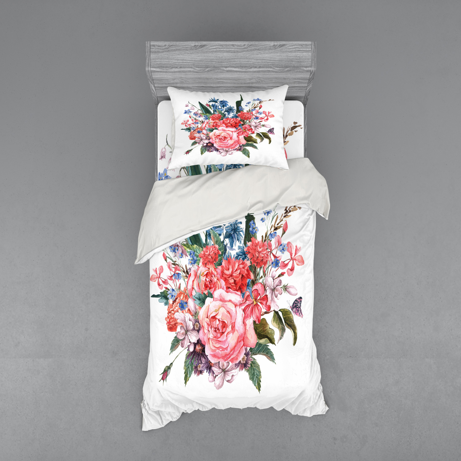 Ambesonne Flower Art Bedding Set Duvet Cover Sham Fitted Sheet in 3 Sizes - Picture 81 of 244