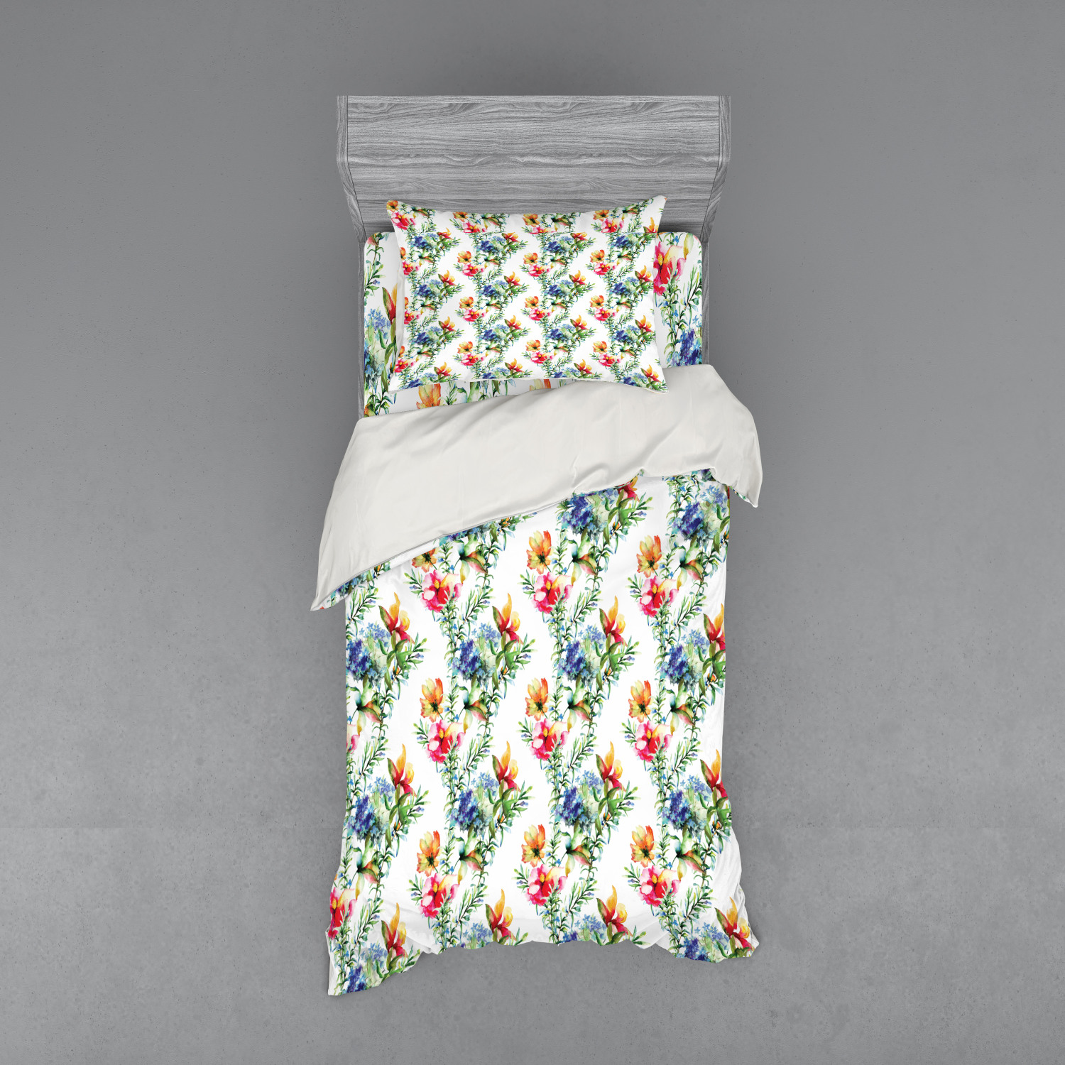 Ambesonne Flower Art Bedding Set Duvet Cover Sham Fitted Sheet in 3 Sizes - Picture 193 of 244